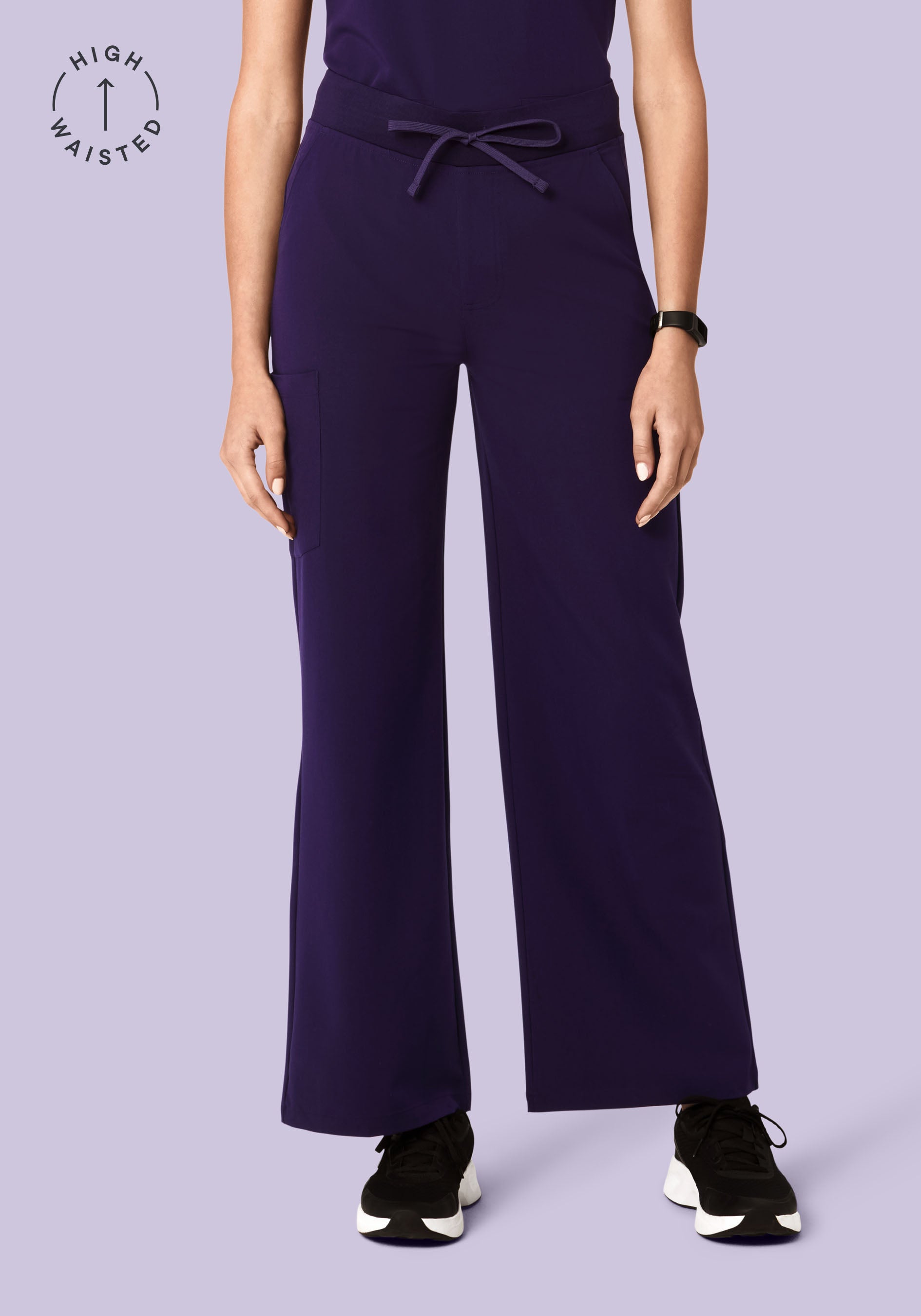 Women's High Waisted Wide Leg Pants - Eggplant | Mandala Scrubs