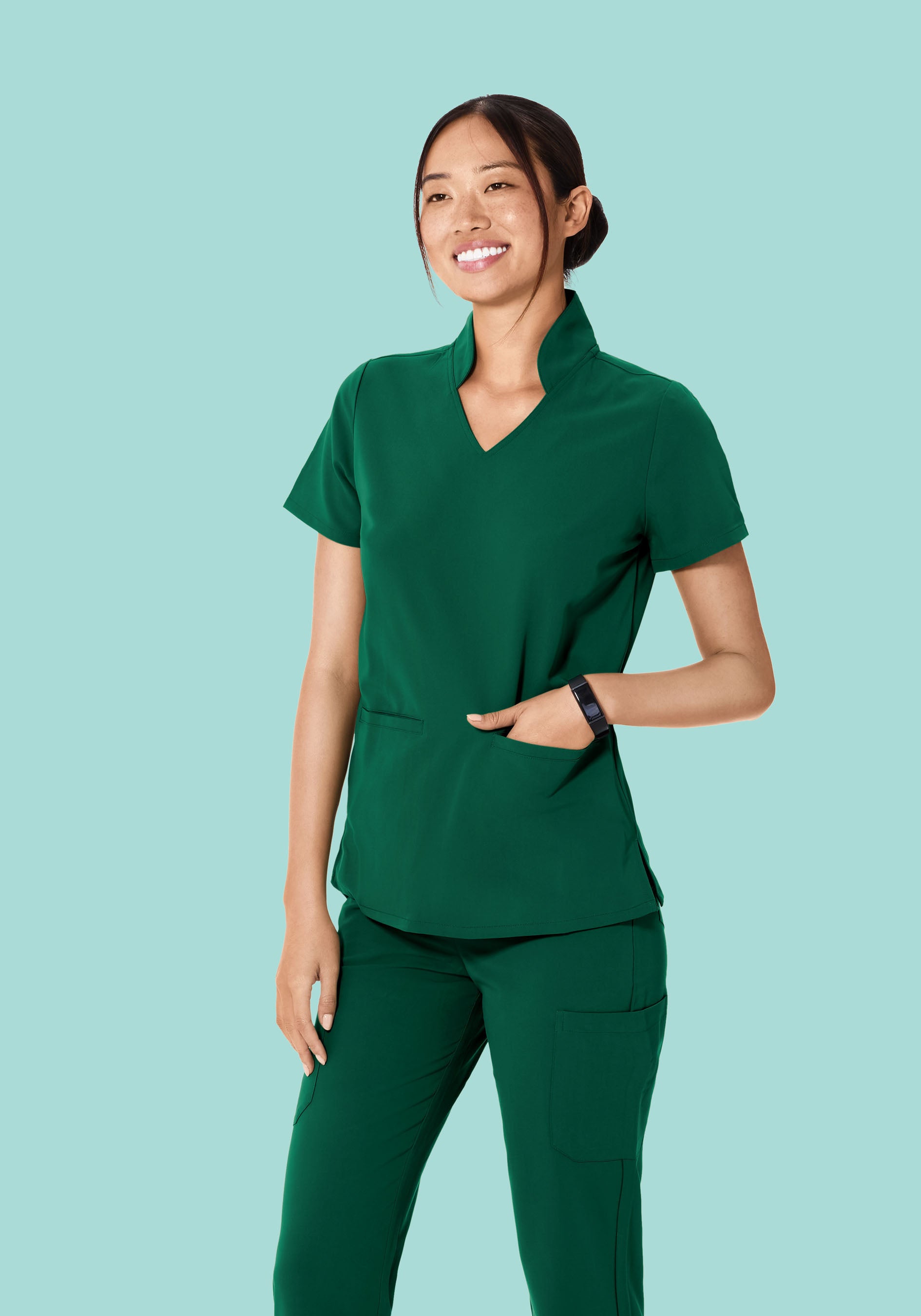 Multi Wear Collar Top Hunter Green