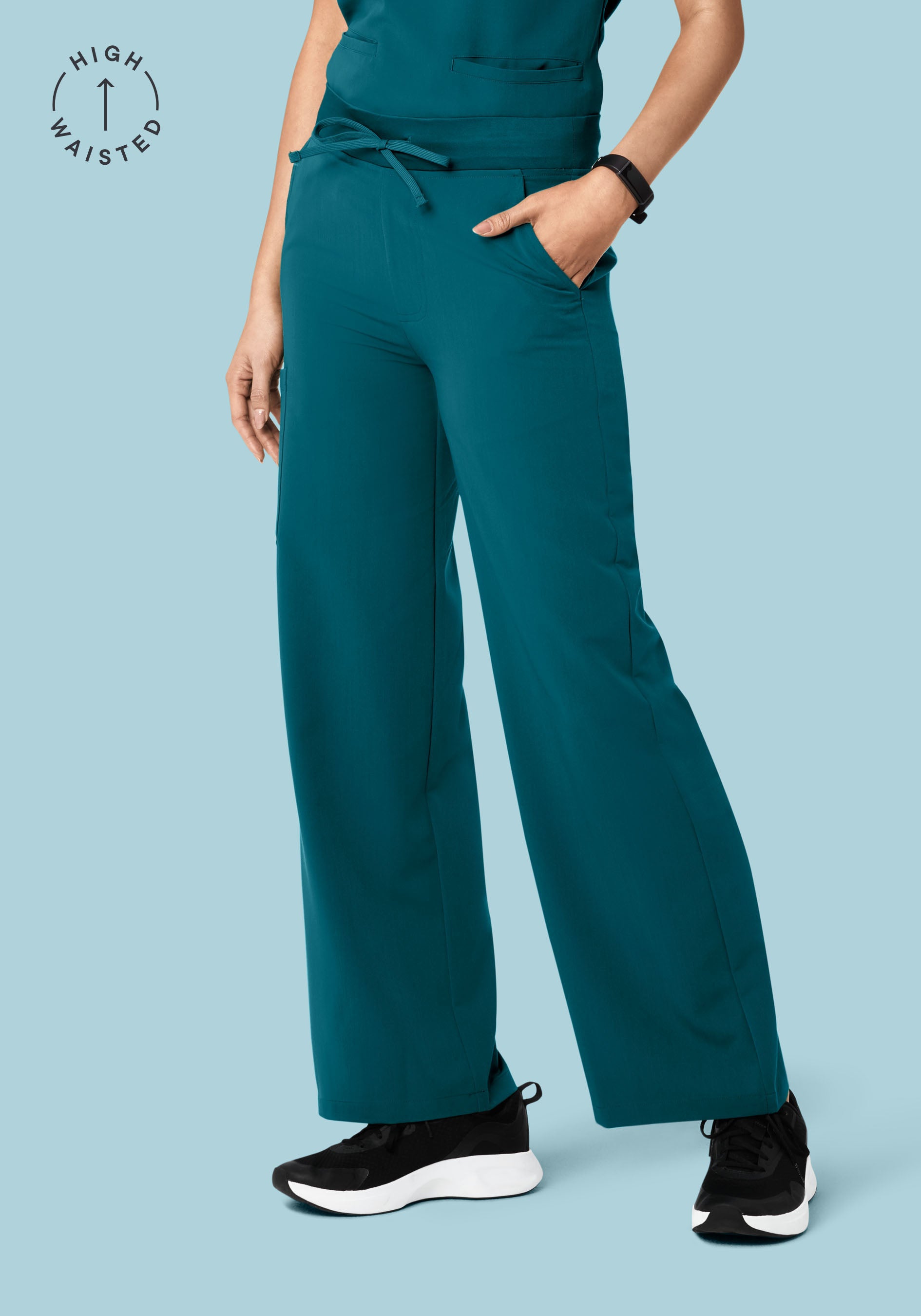 High Waisted Wide Leg Caribbean Blue