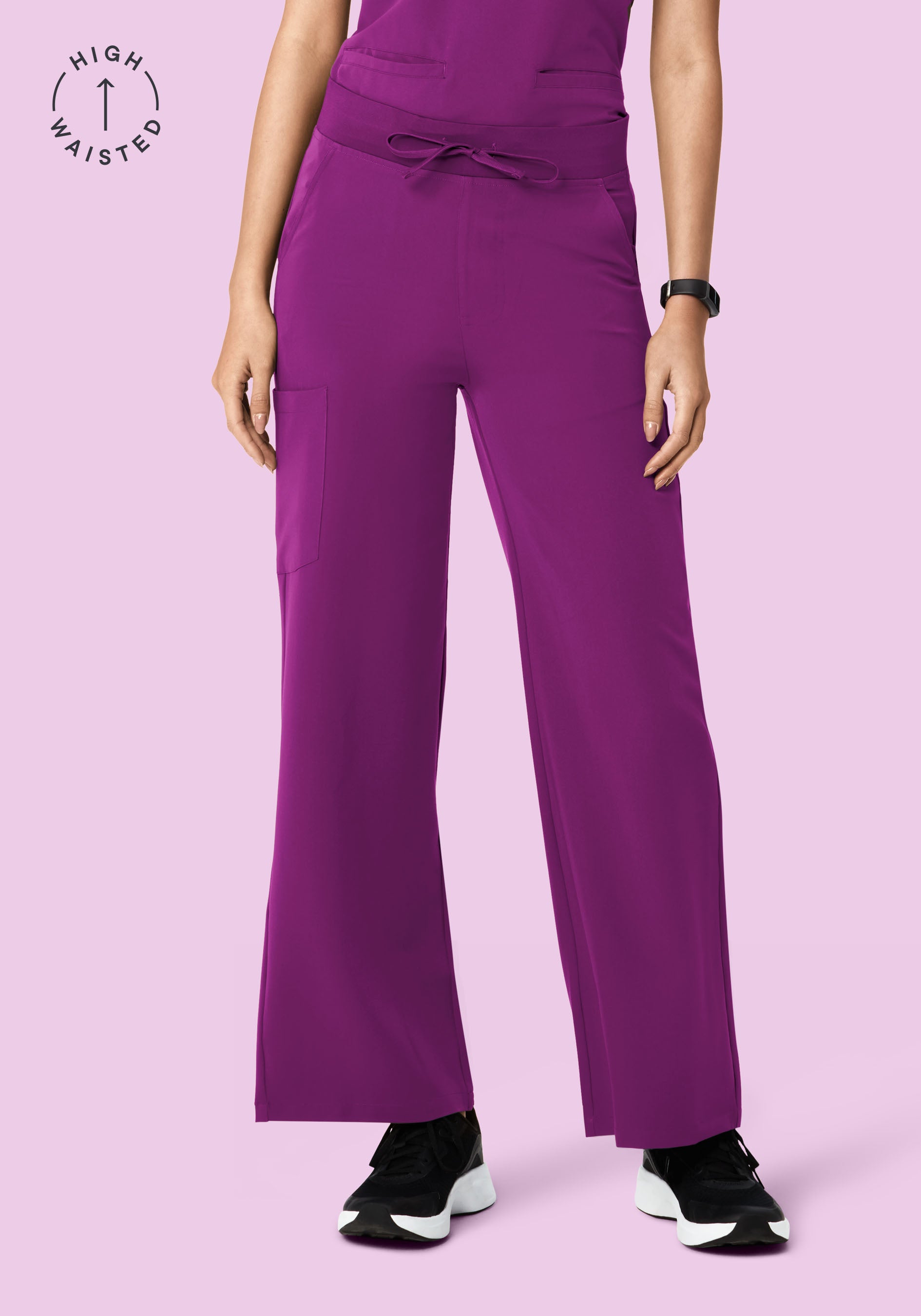 Women's High Waisted Wide Leg Scrub Pants - Dark Orchid | Mandala