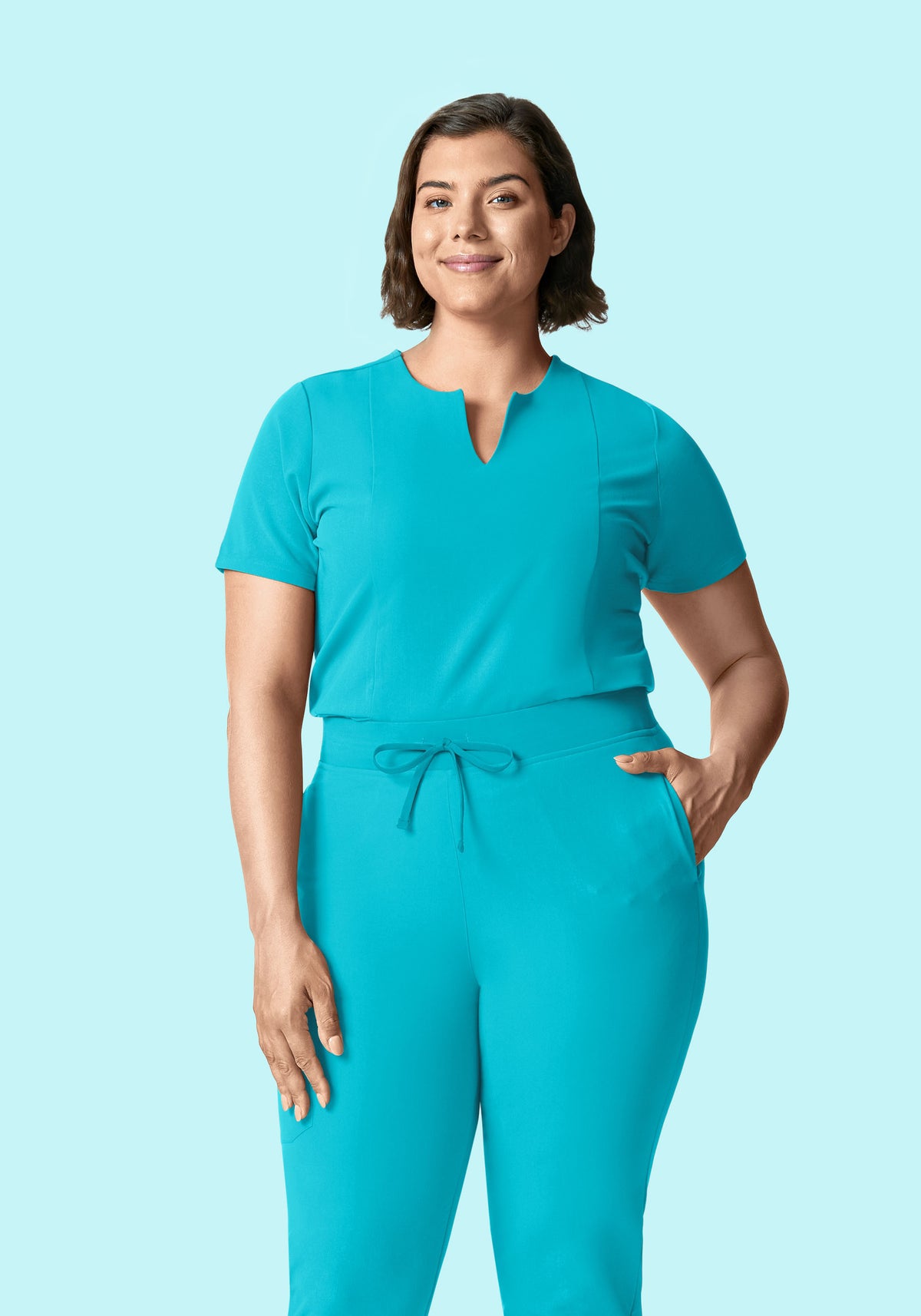 5 Pocket Notch Neck Top Teal