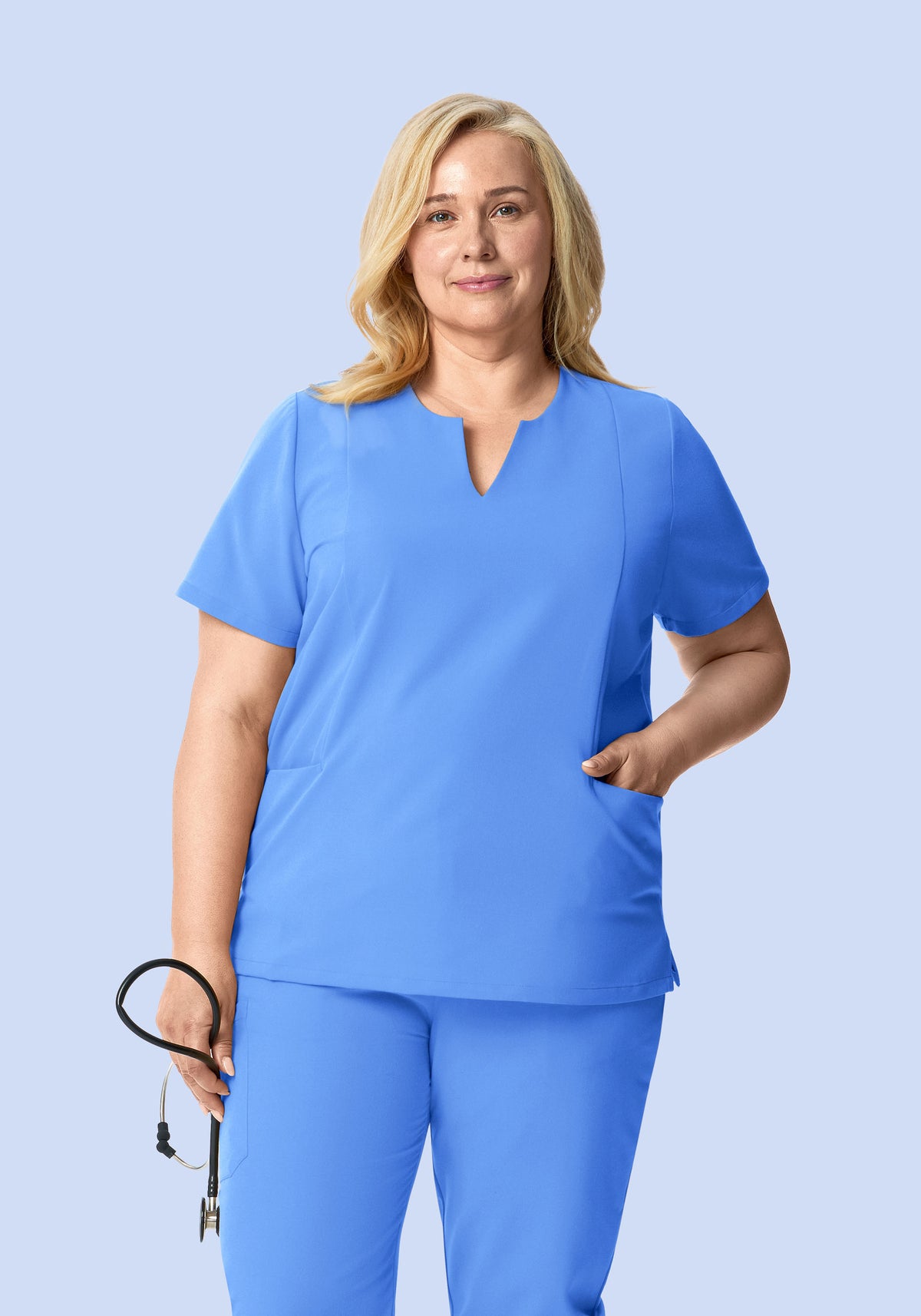 5 Pocket Notch Neck Top Ceil Blue