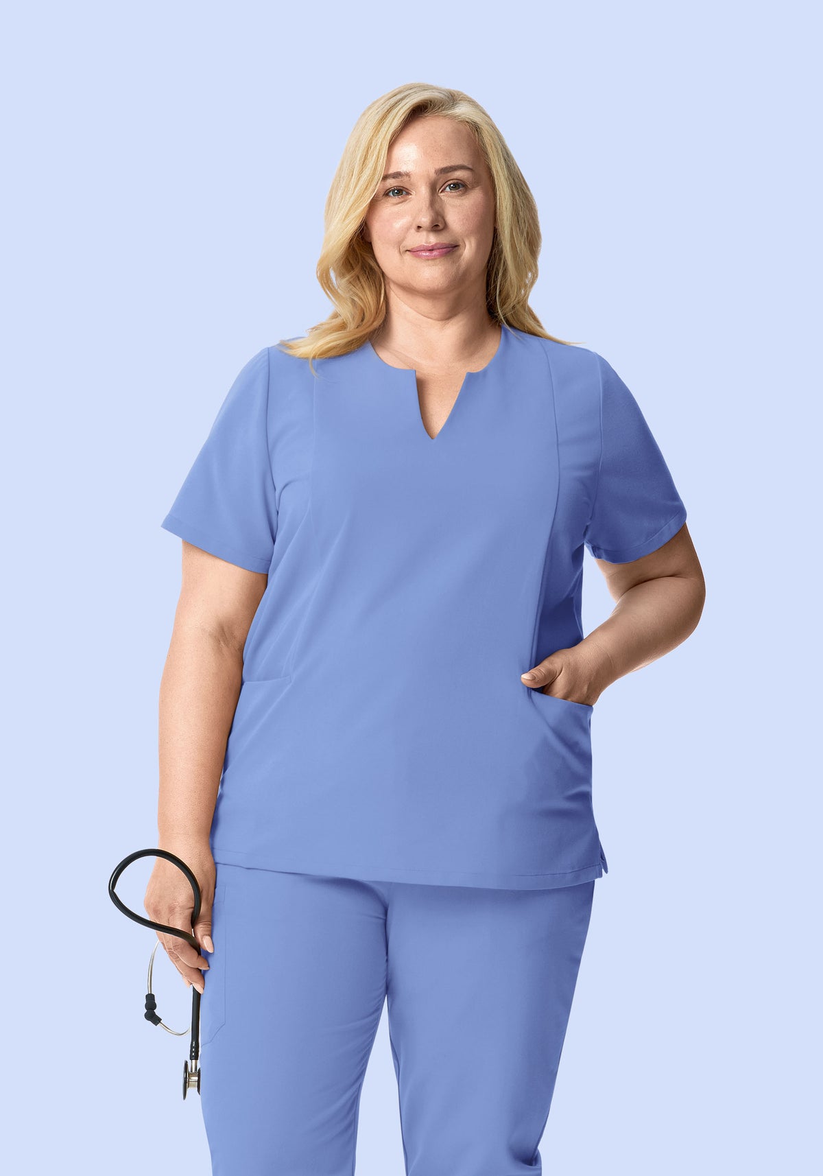 5 Pocket Notch Neck Top Coastline Blue