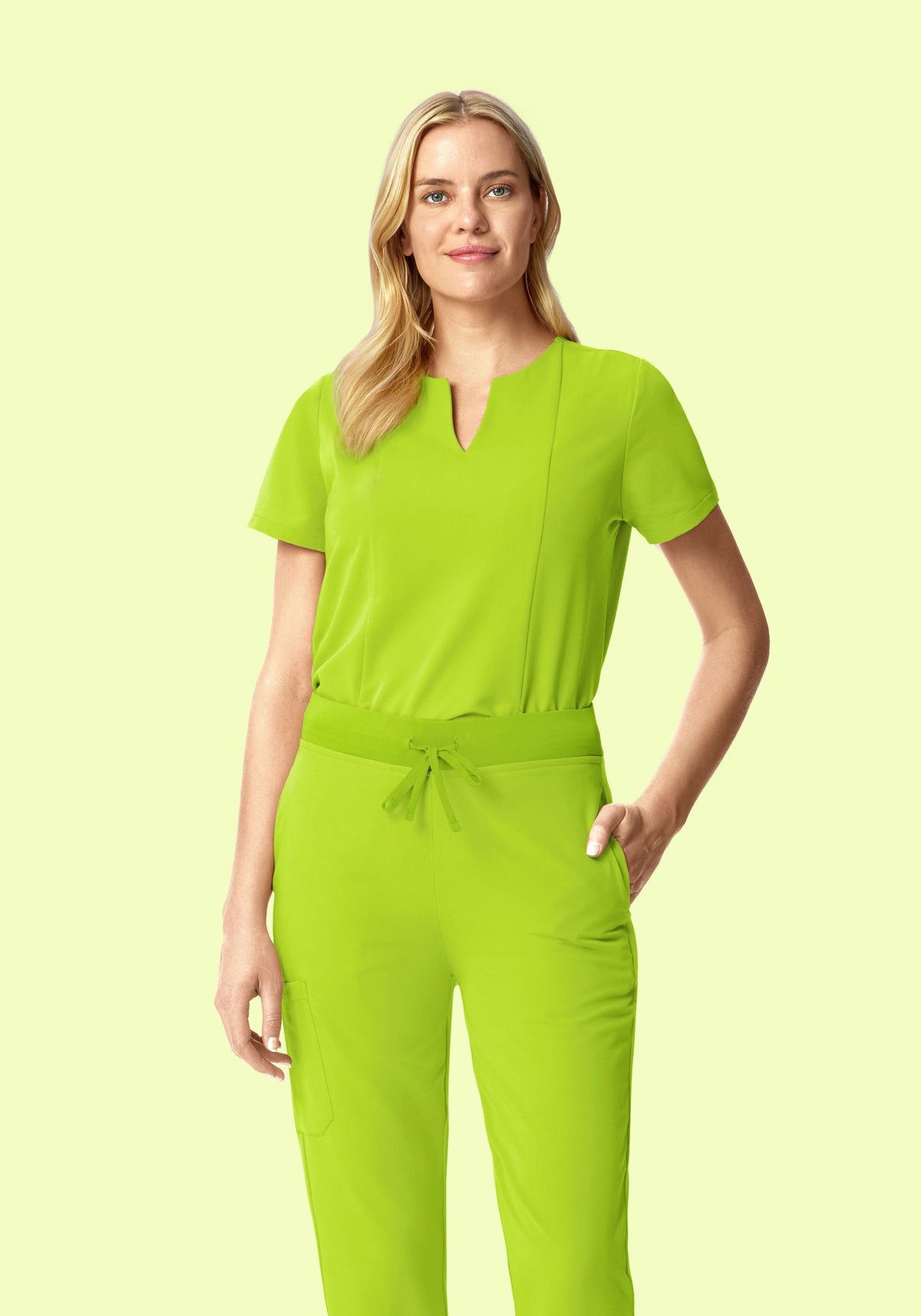 5 Pocket Notch Neck Top Apple Green