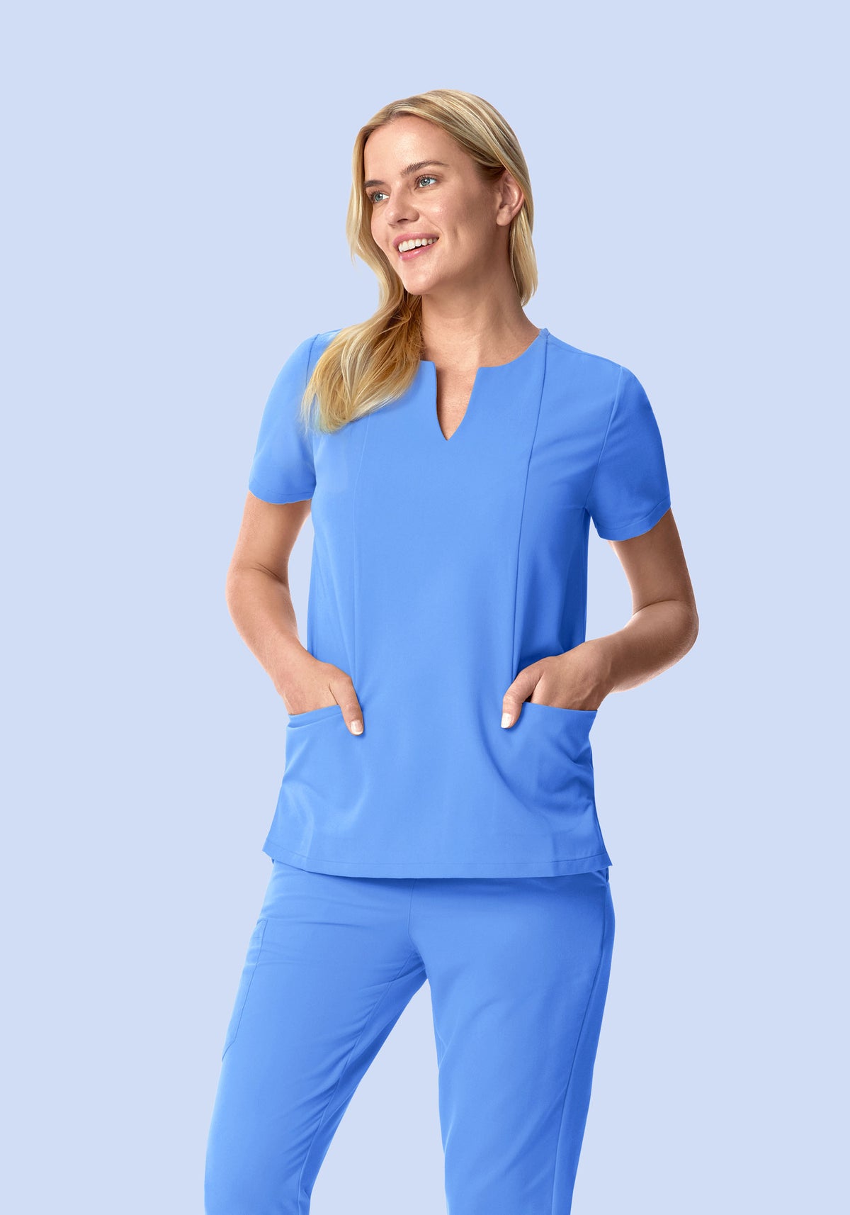 5 Pocket Notch Neck Top Ceil Blue