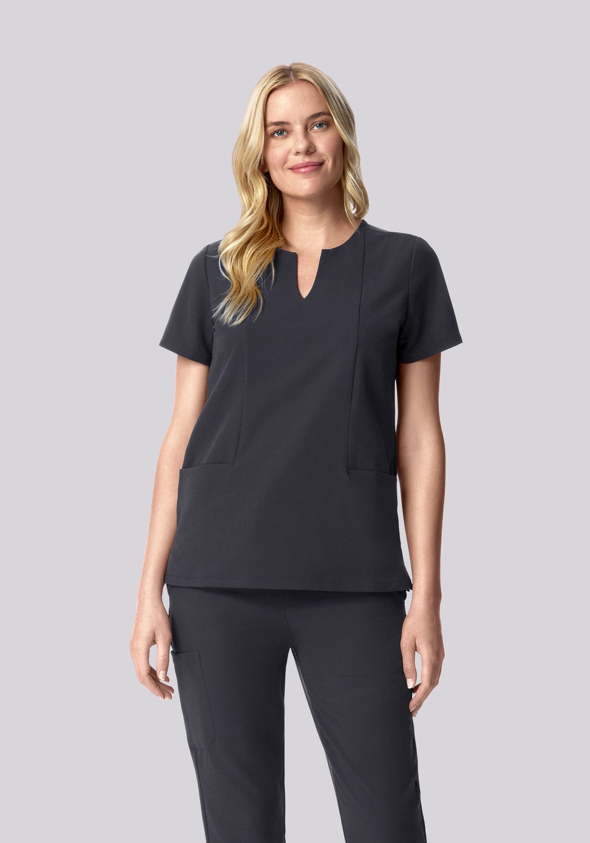 5 Pocket Notch Neck Top Pewter