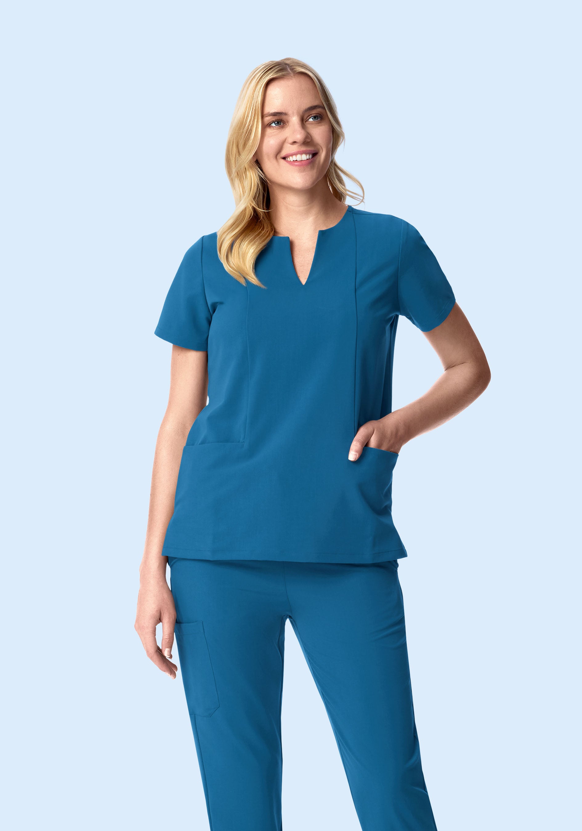 5 Pocket Notch Neck Top Vallarta Blue