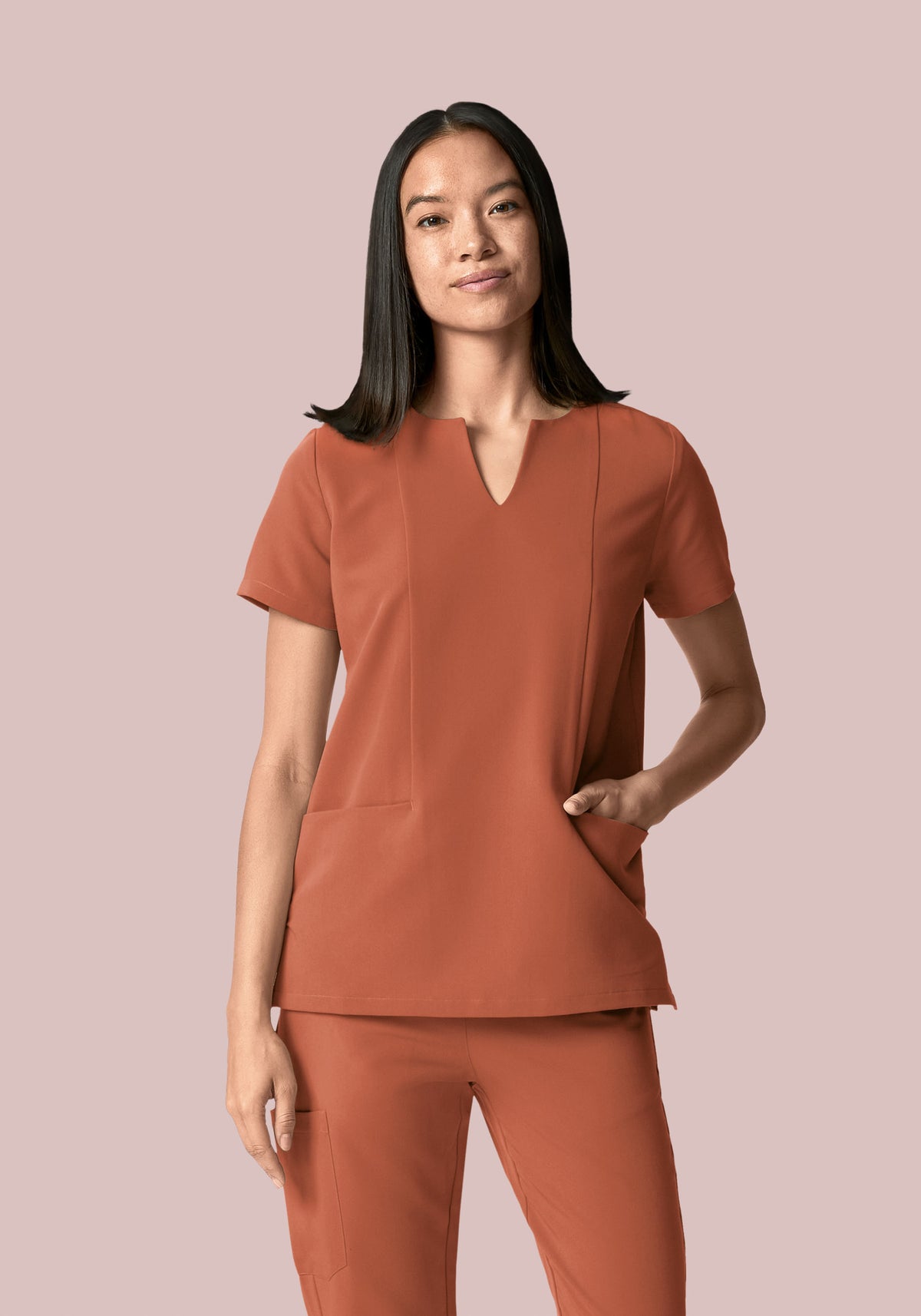 5 Pocket Notch Neck Top Chestnut