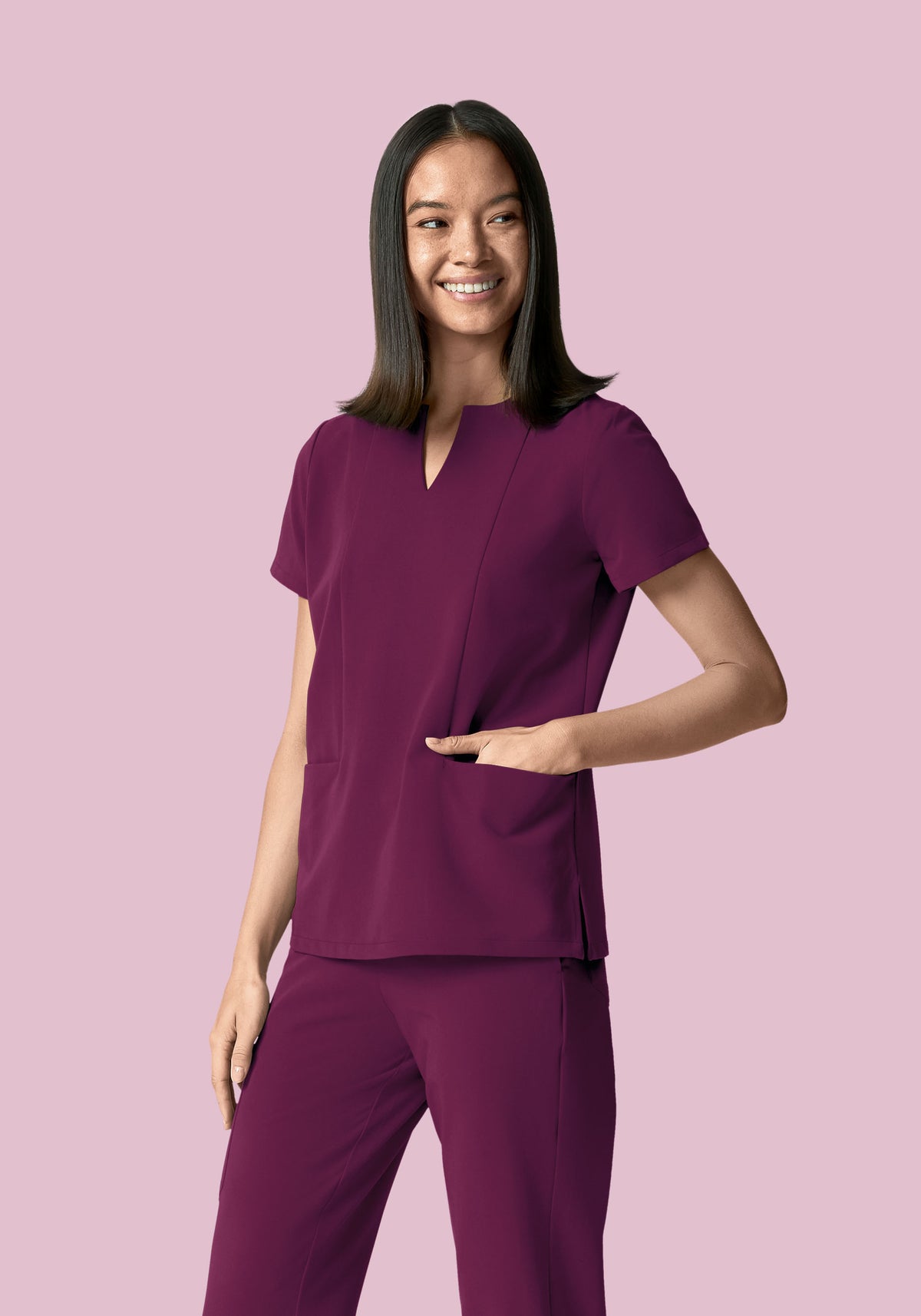5 Pocket Notch Neck Top Plum