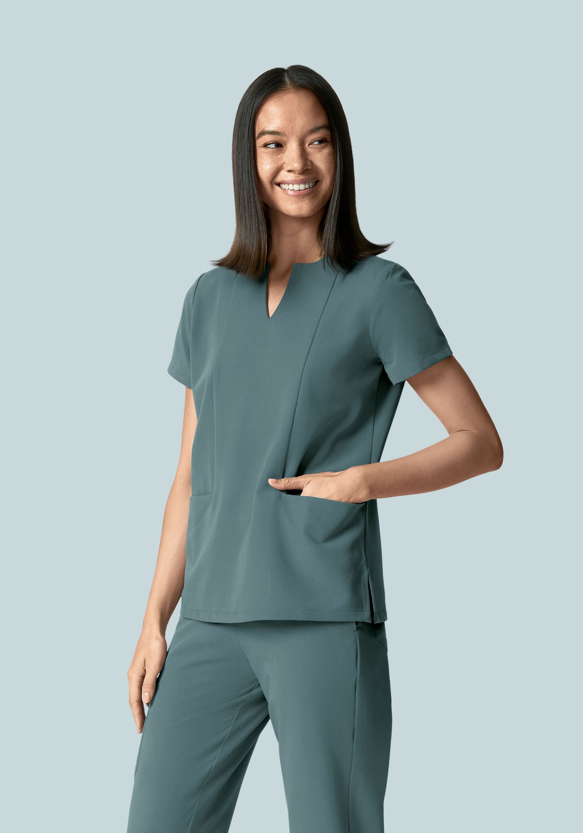 5 Pocket Notch Neck Top Stormy Sky