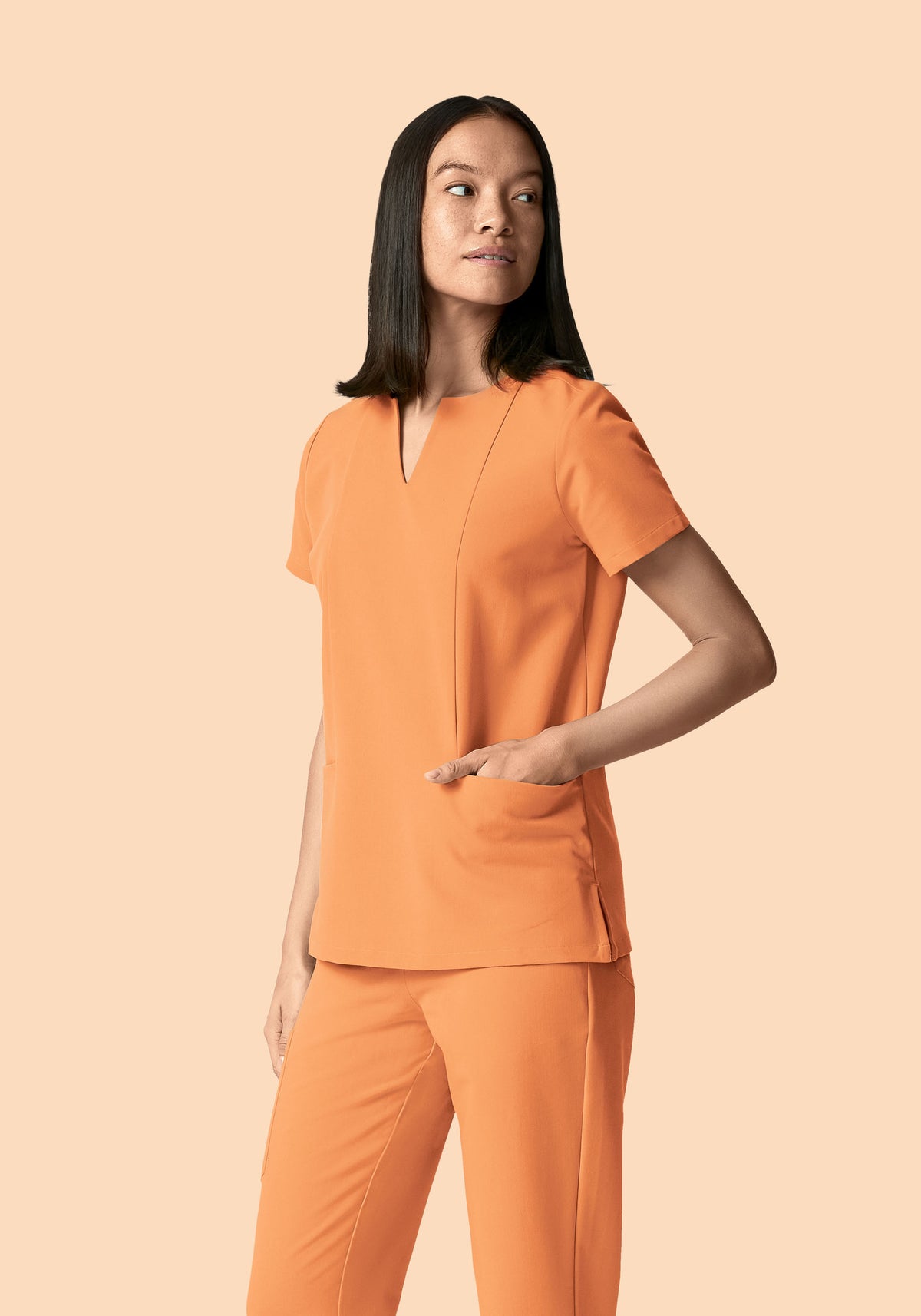 5 Pocket Notch Neck Top Cantaloupe