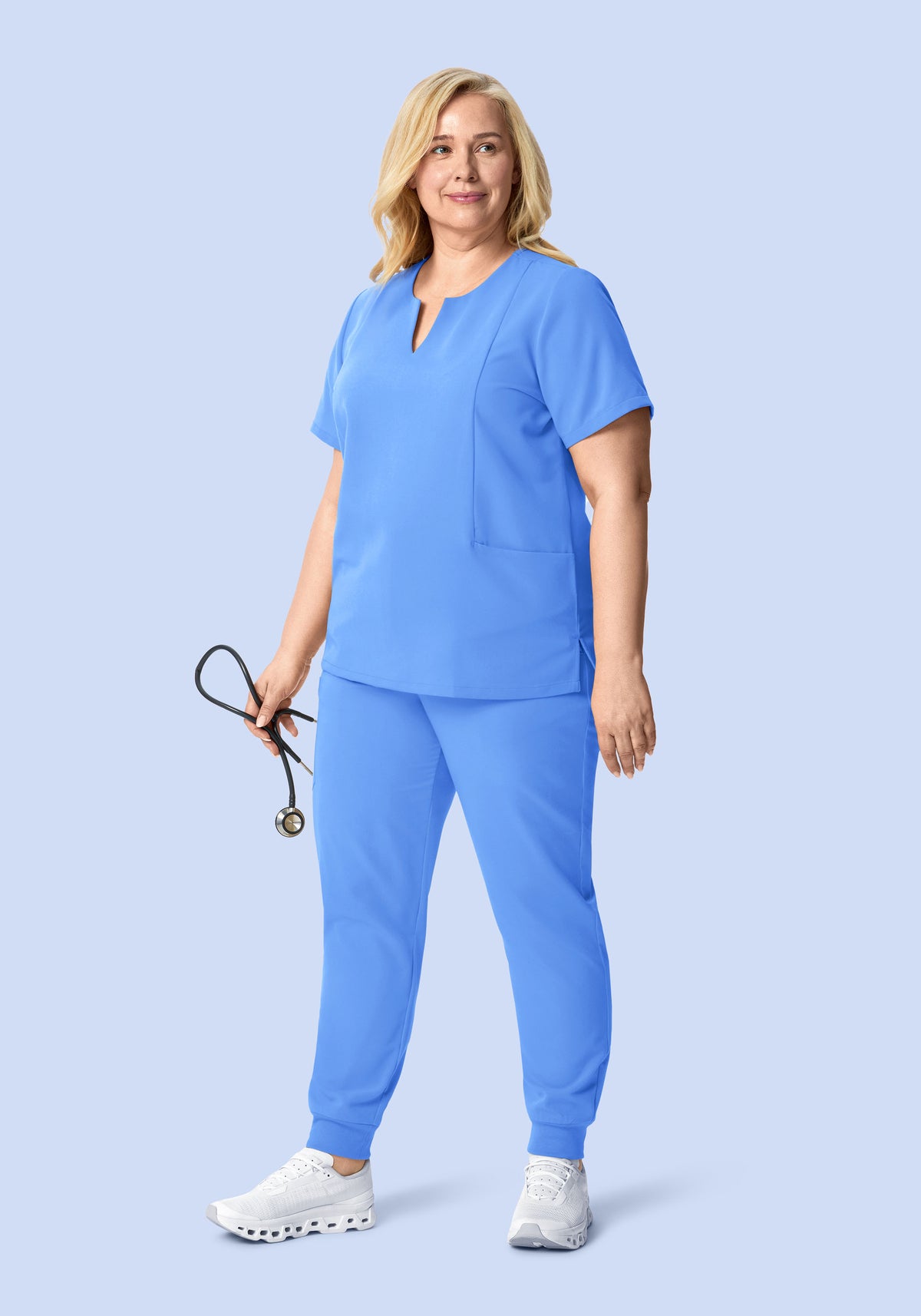 5 Pocket Notch Neck Top Ceil Blue