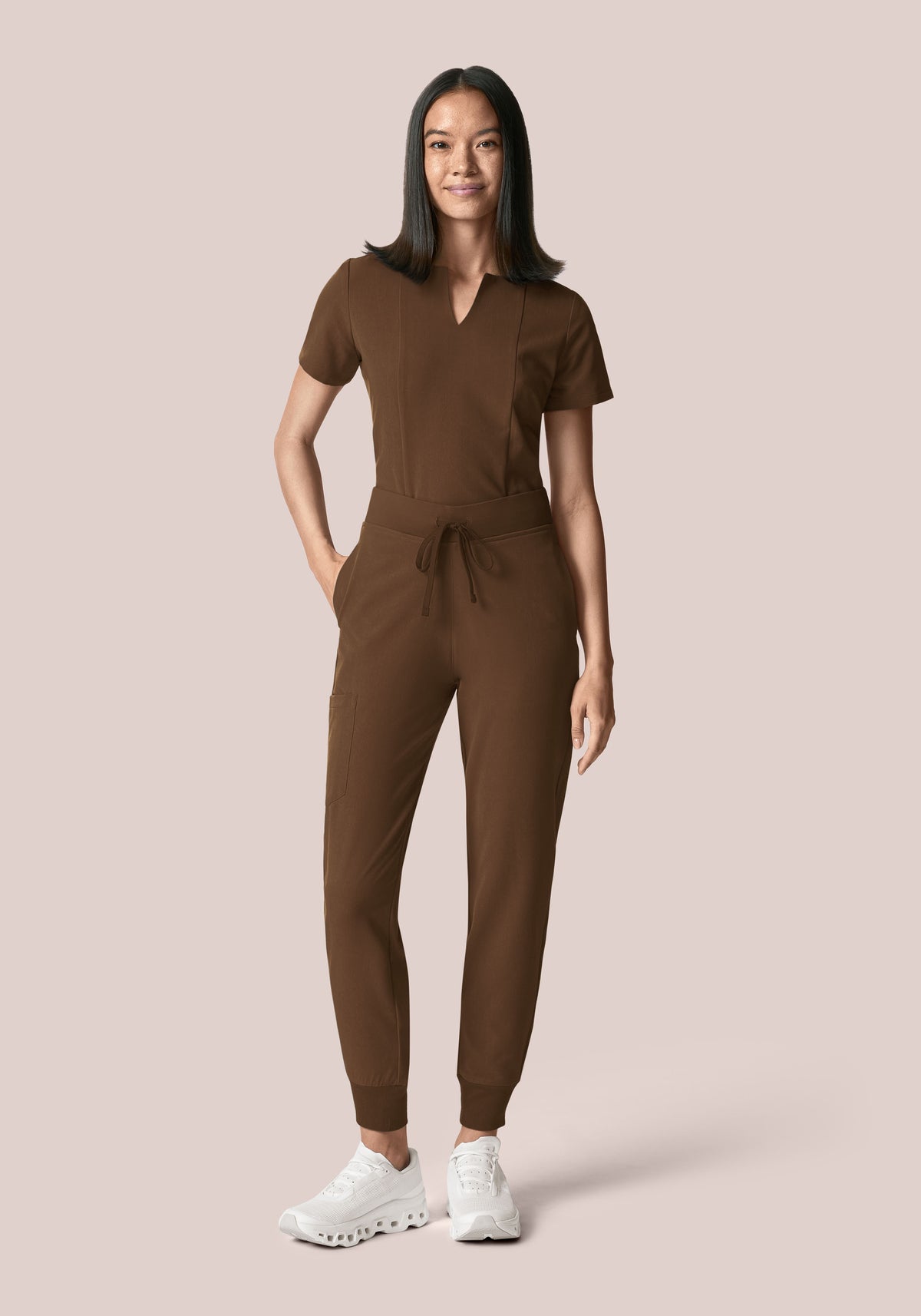 5 Pocket Notch Neck Top Chocolate Brown