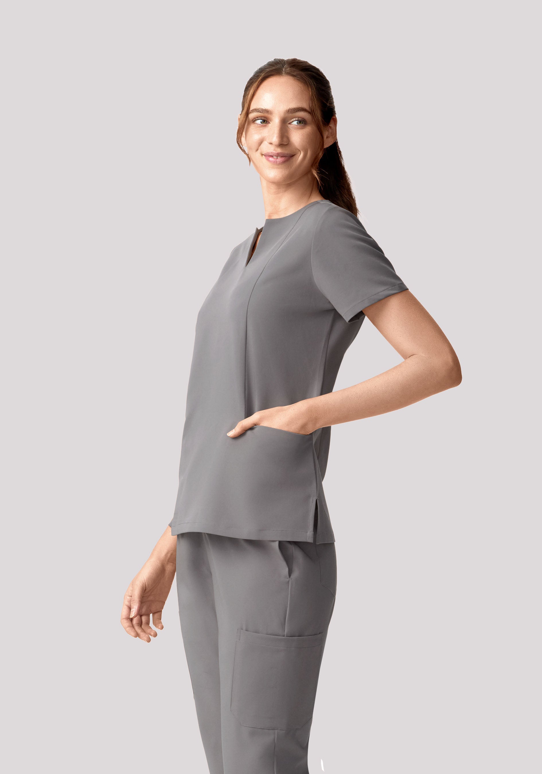 5 Pocket Notch Neck Top Oslo Gray