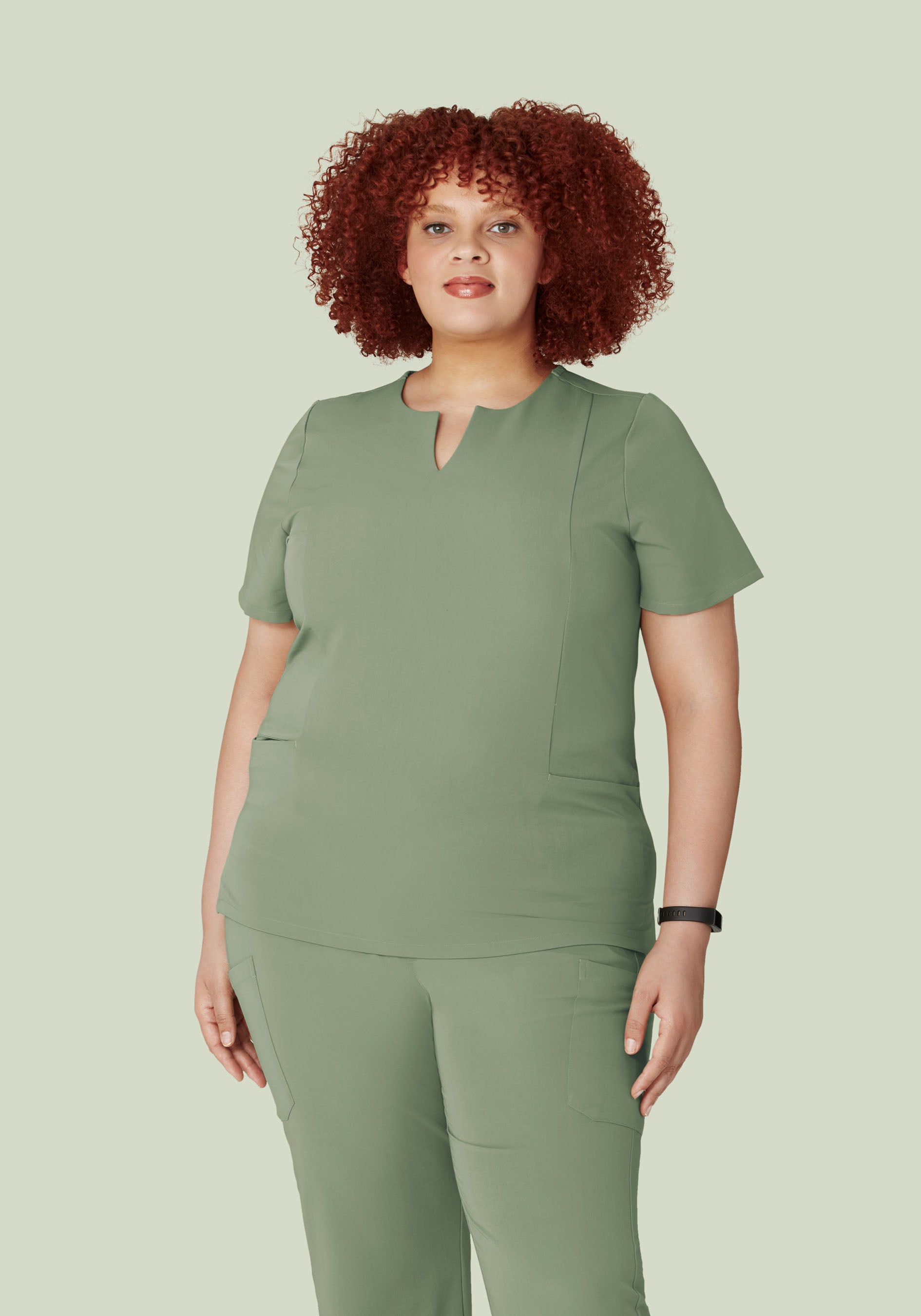 5 Pocket Notch Neck Top Cool Sage