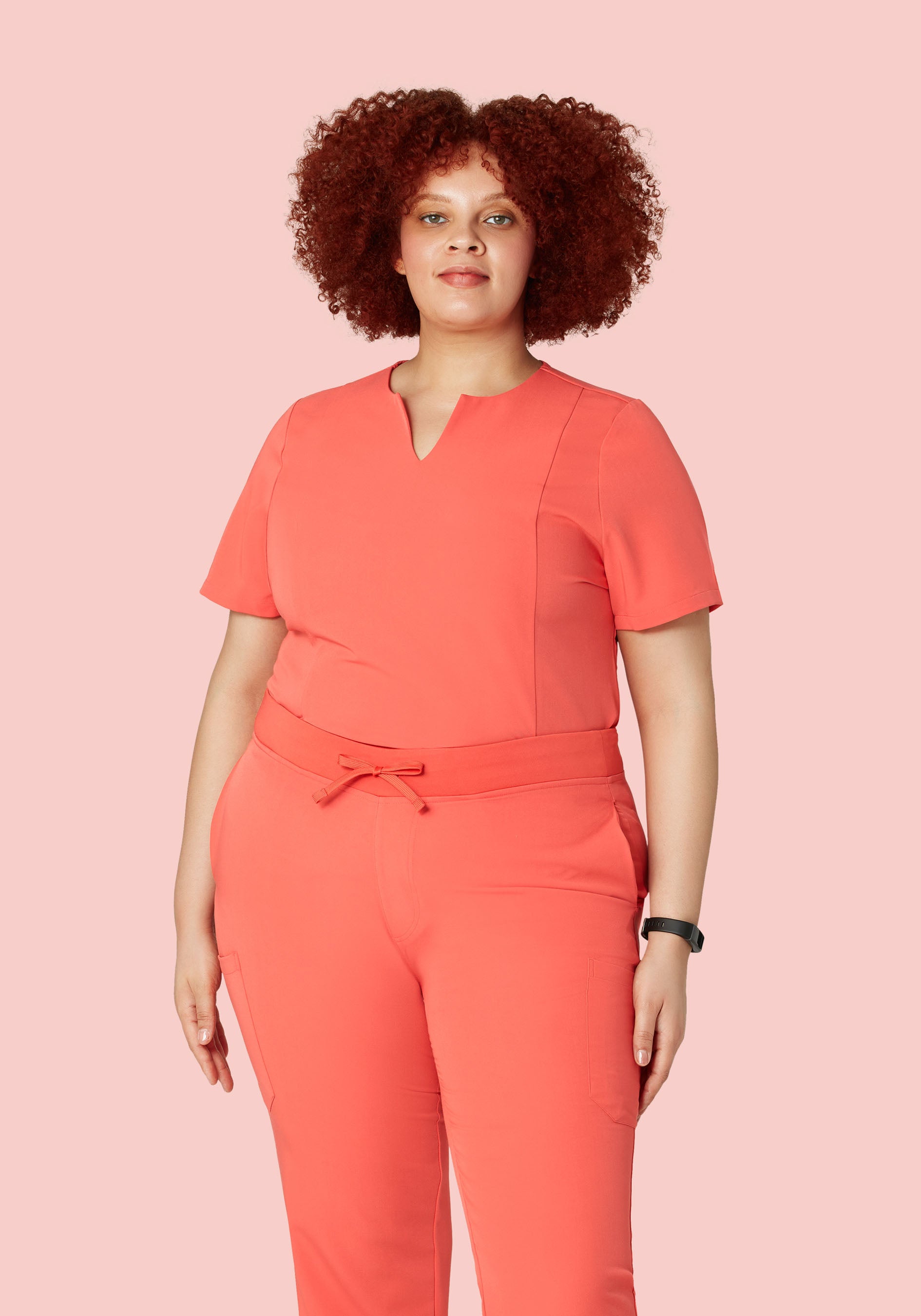 5 Pocket Notch Neck Top Coral