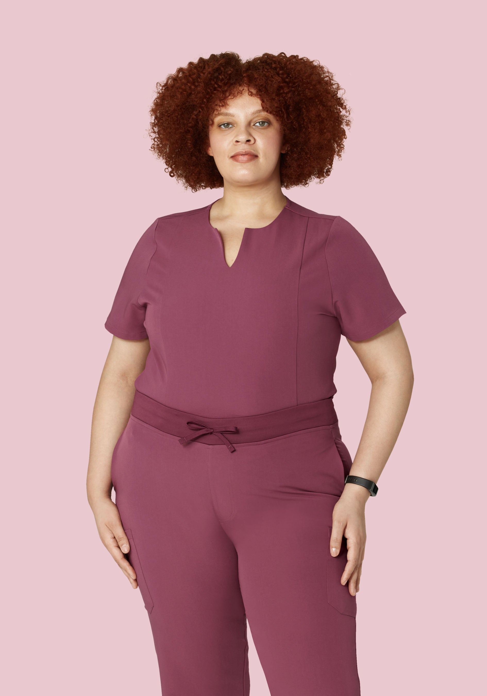 5 Pocket Notch Neck Top Deep Mauve