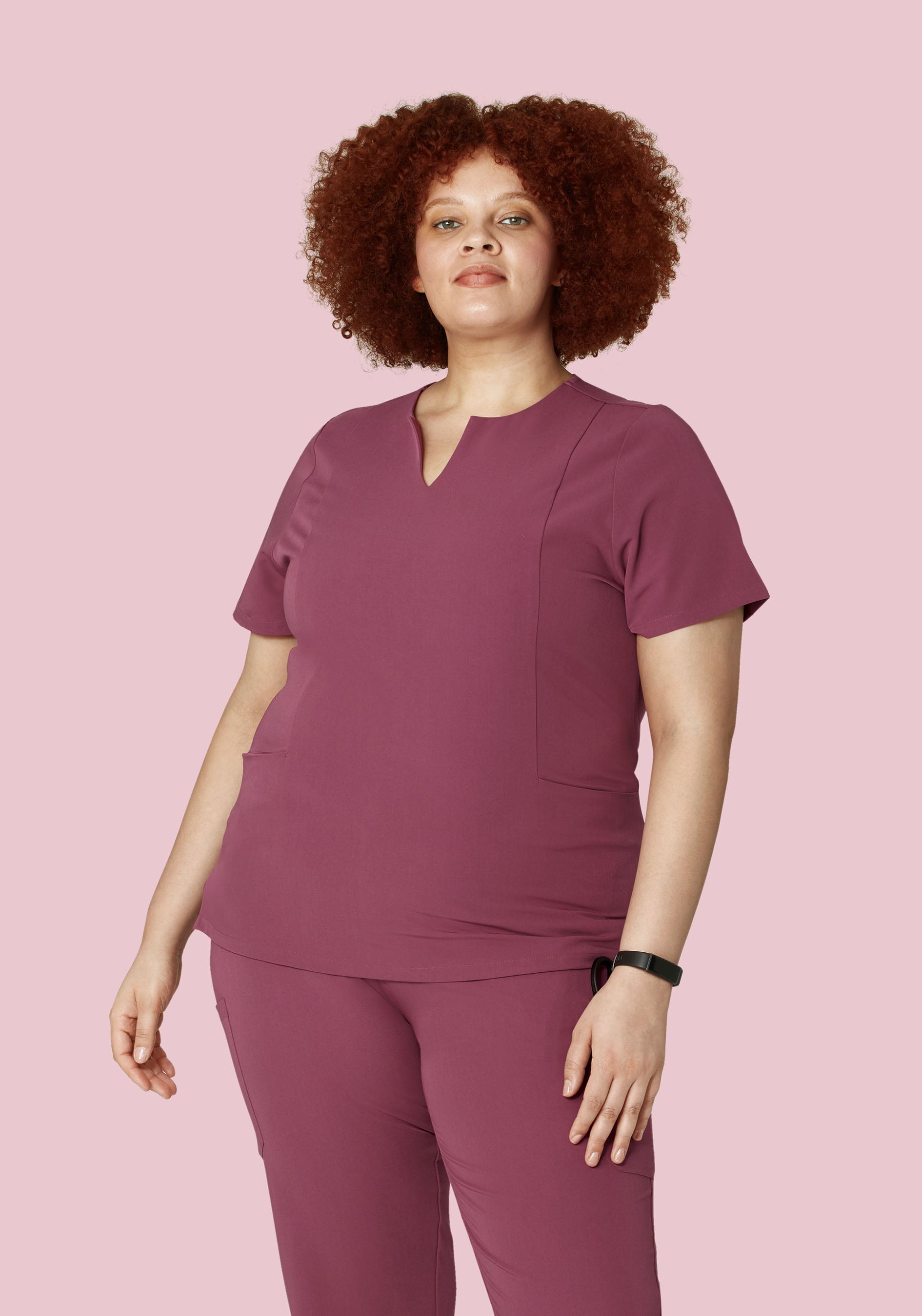 5 Pocket Notch Neck Top Deep Mauve