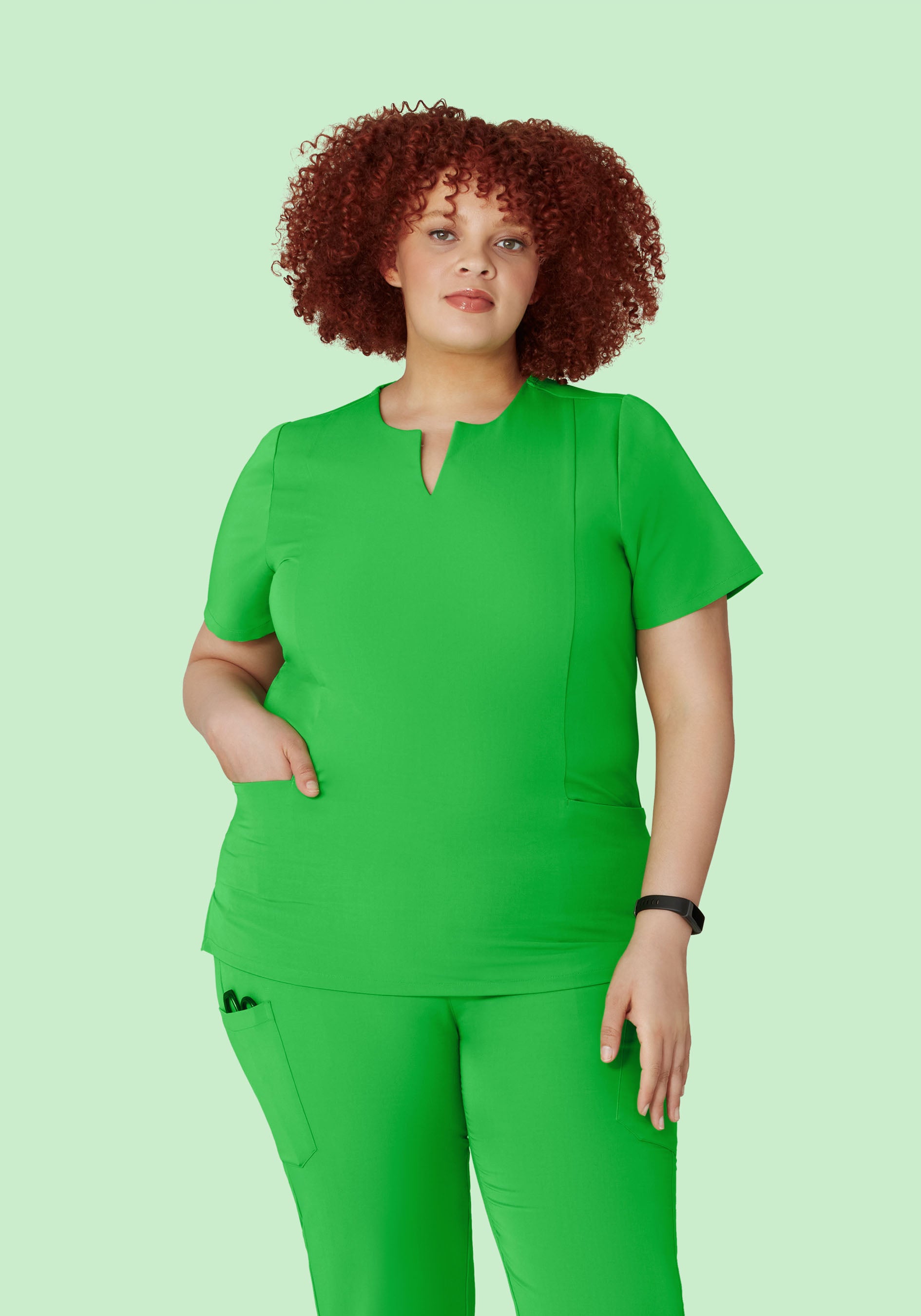 5 Pocket Notch Neck Top Kelly Green