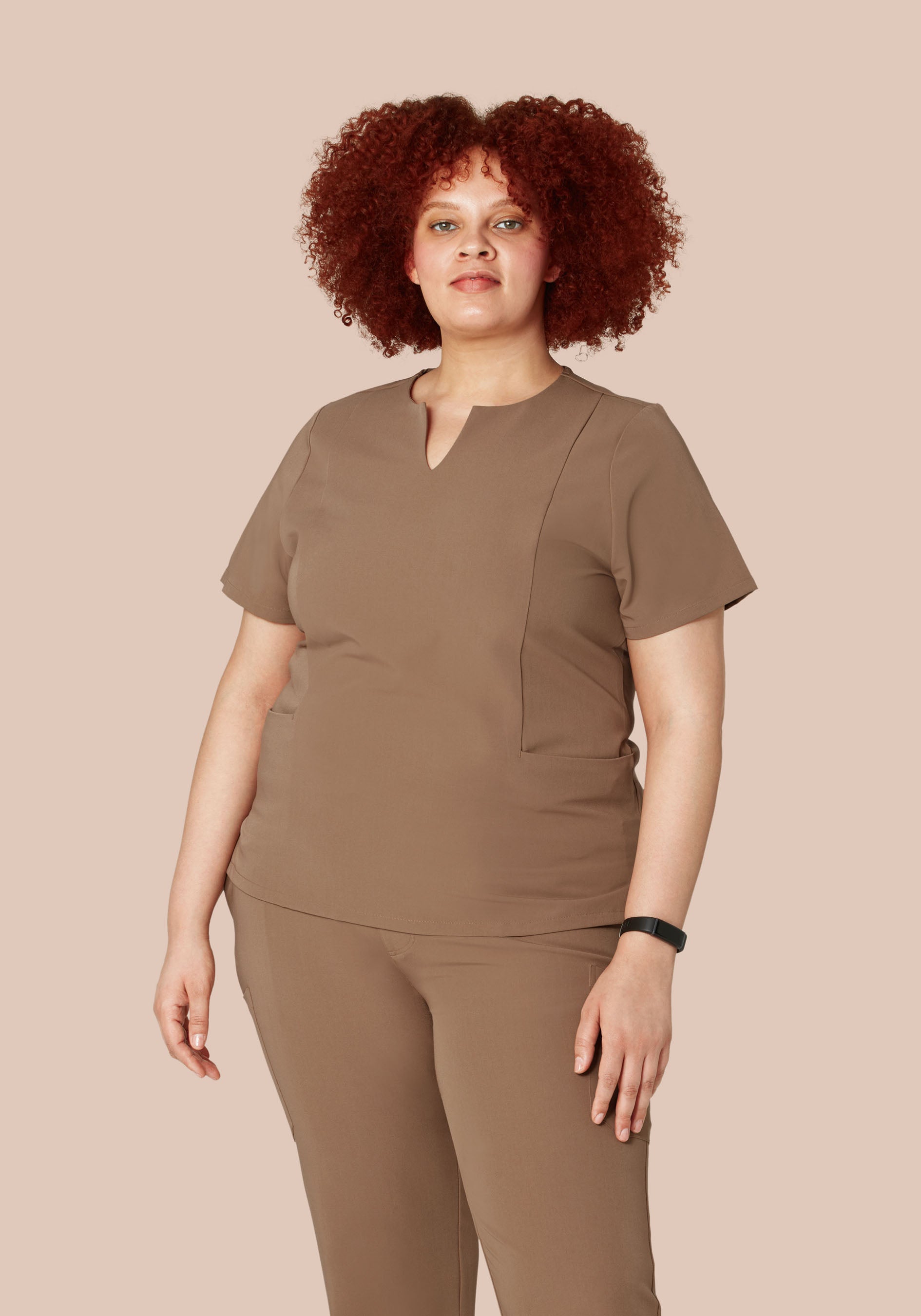 5 Pocket Notch Neck Top Mocha