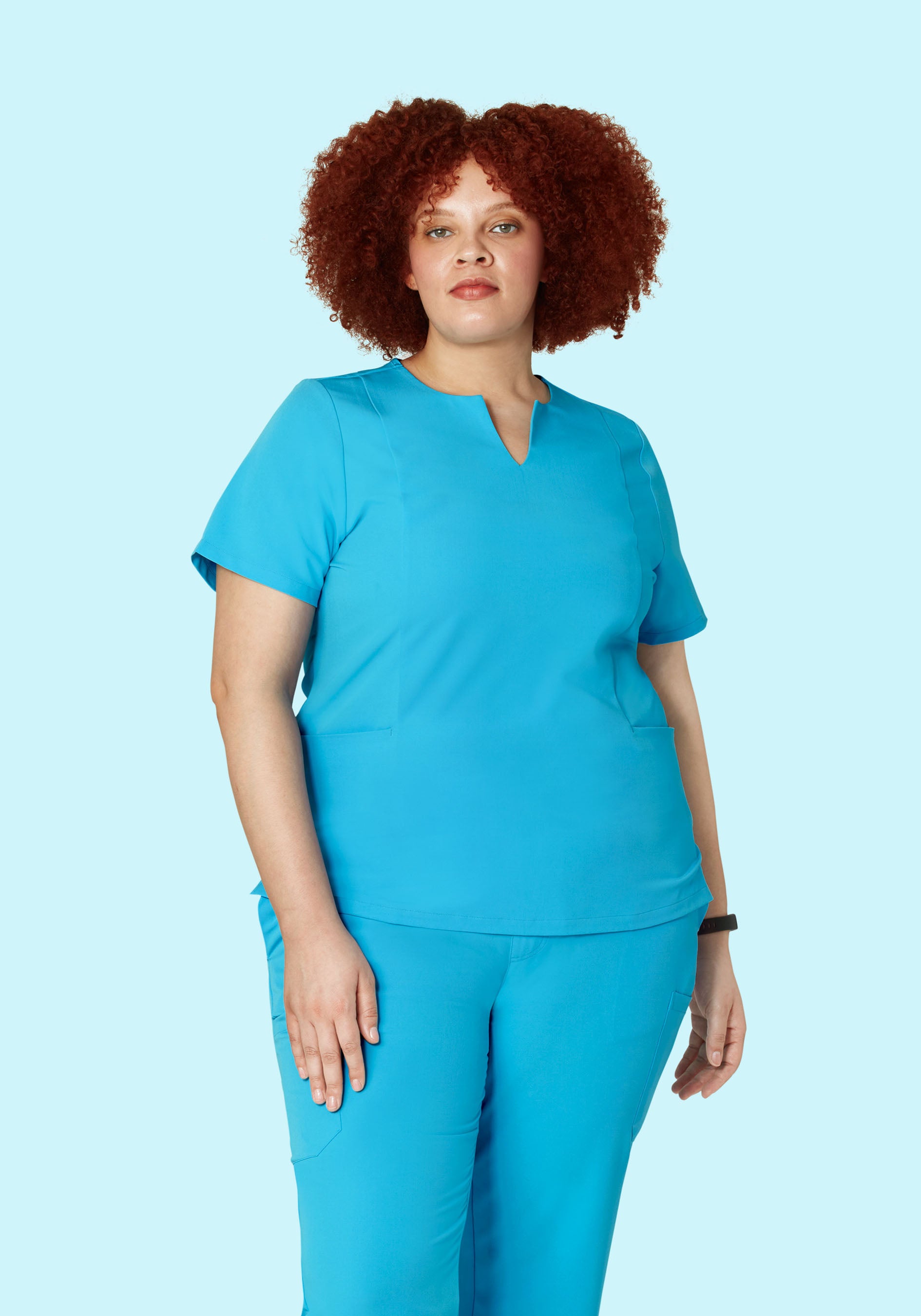 5 Pocket Notch Neck Top Pacific Blue