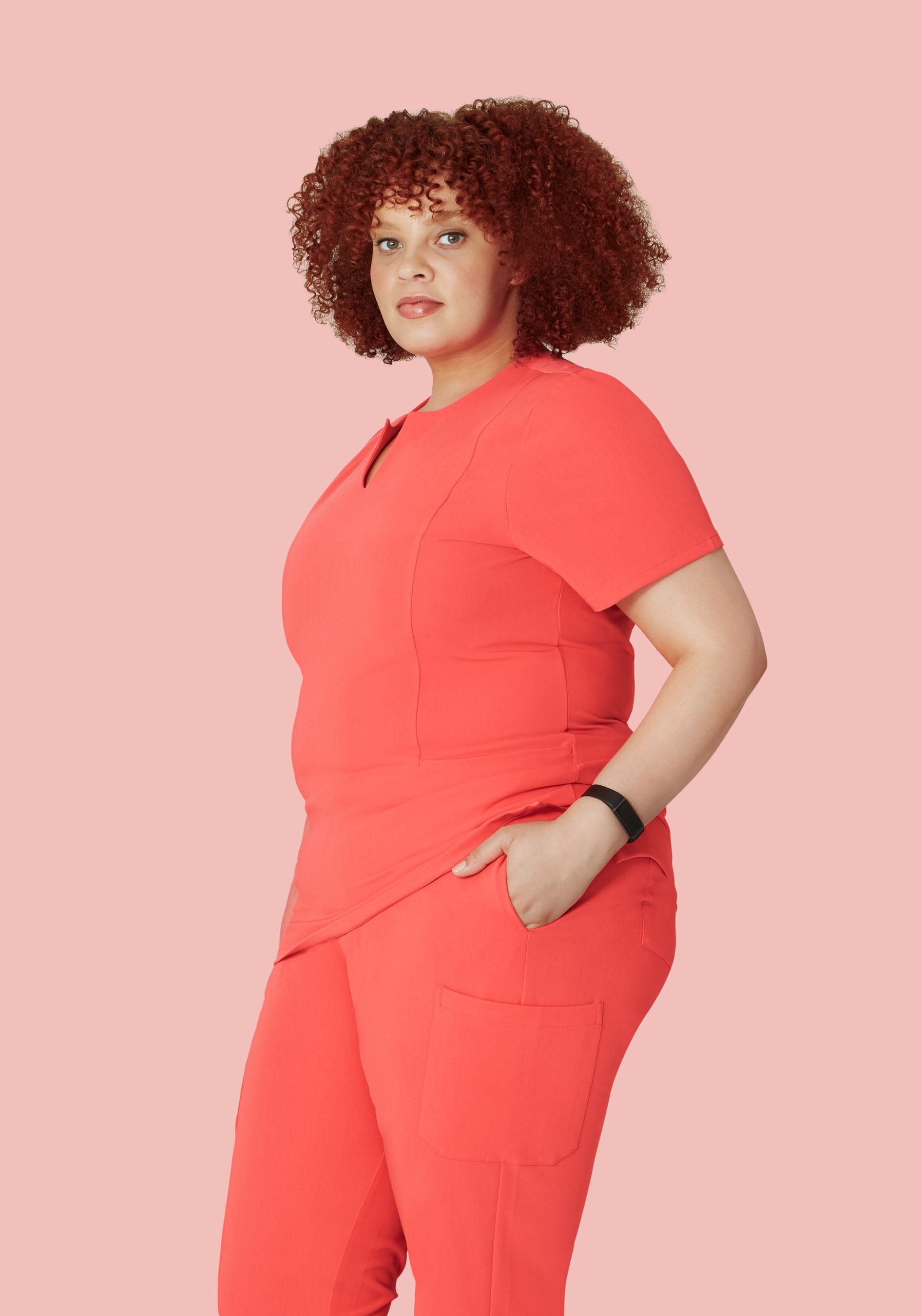 5 Pocket Notch Neck Top Sunkissed Coral