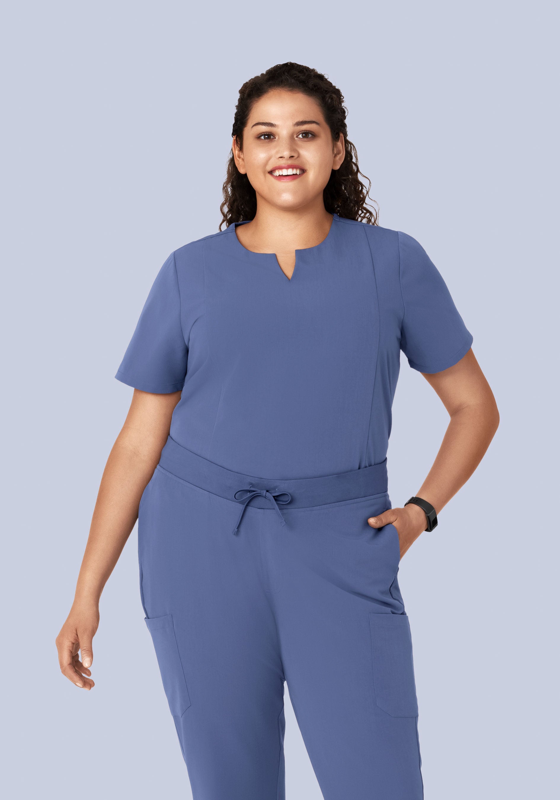5 Pocket Notch Neck Top Deep Periwinkle