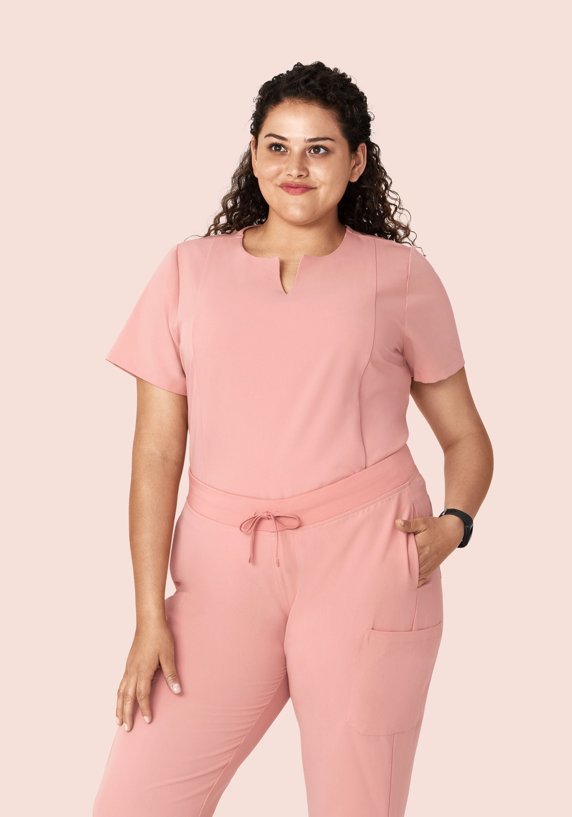 5 Pocket Notch Neck Top Dusty Pink