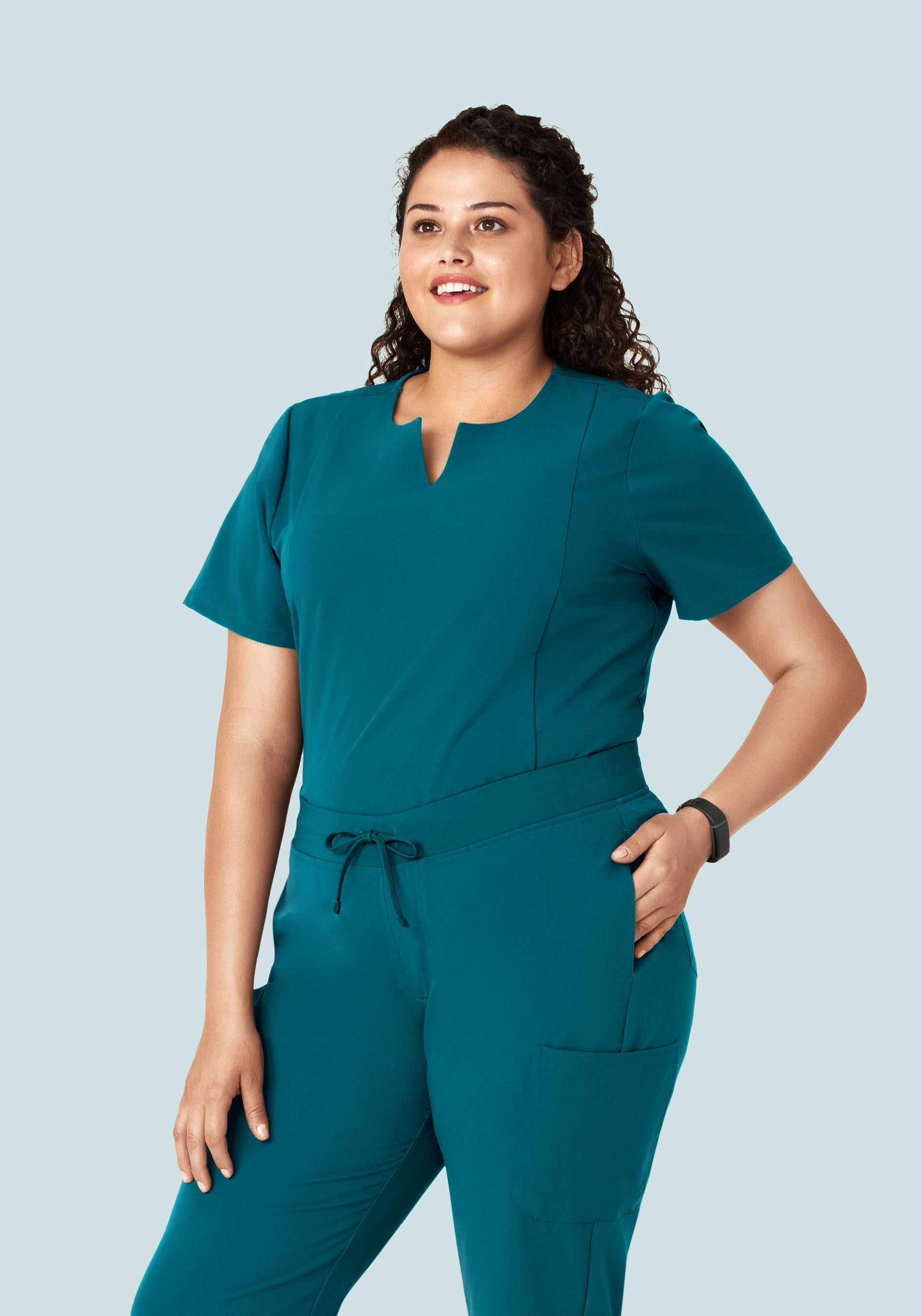 5 Pocket Notch Neck Top Peacock