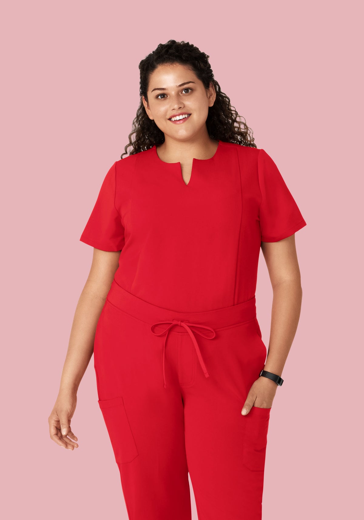 5 Pocket Notch Neck Top Poppy Red