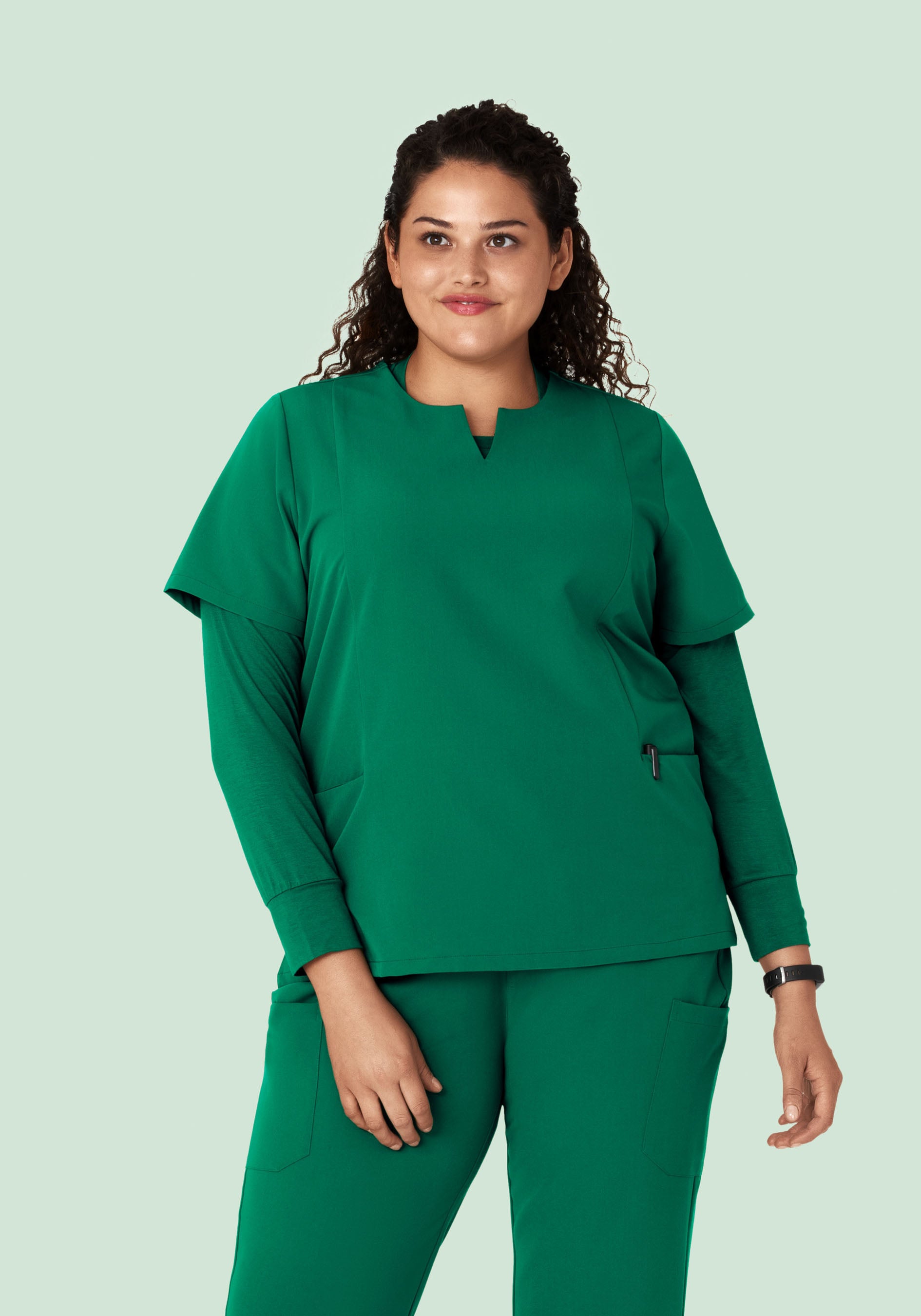 5 Pocket Notch Neck Top Envy Green