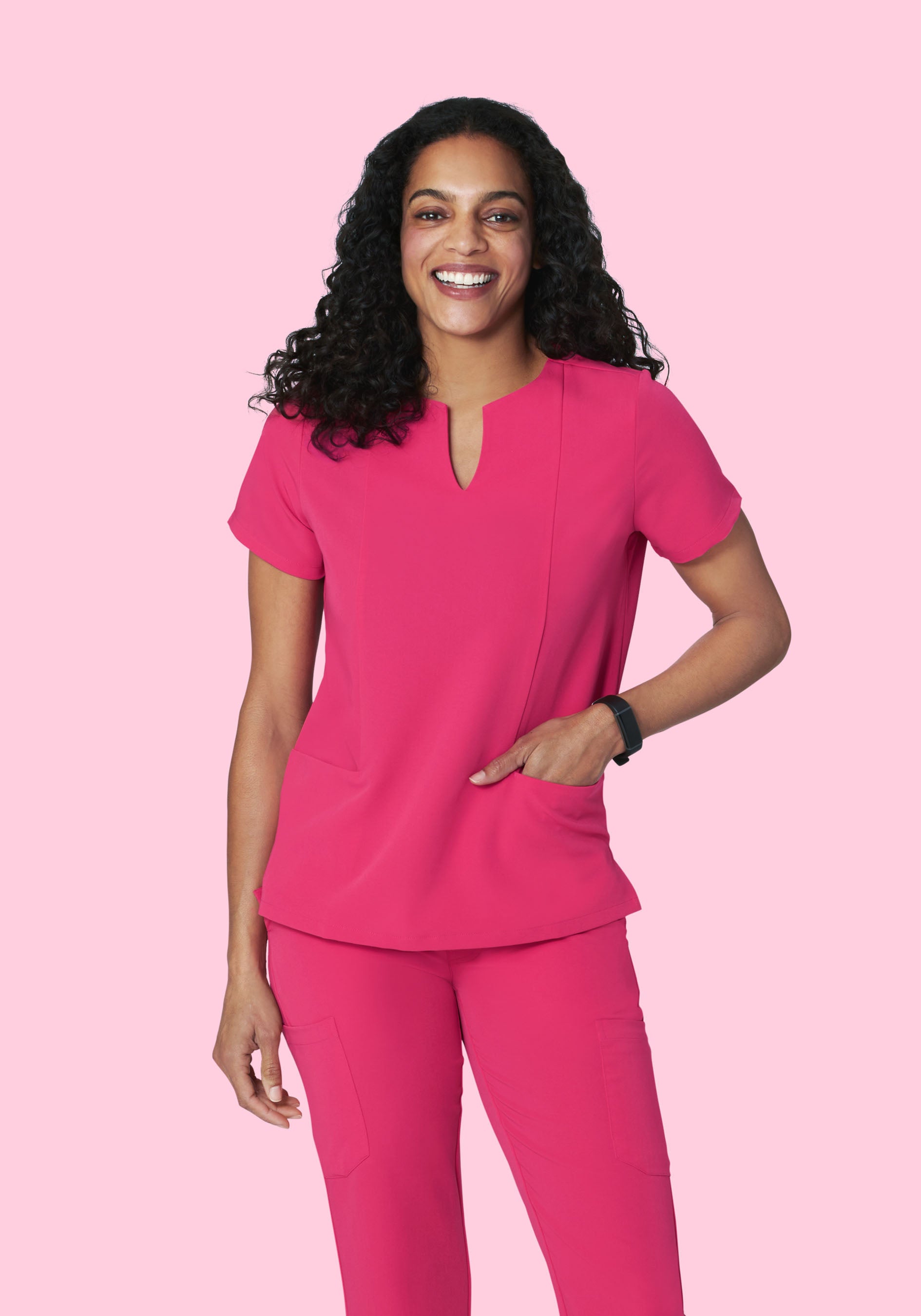 5 Pocket Notch Neck Top Hot Pink