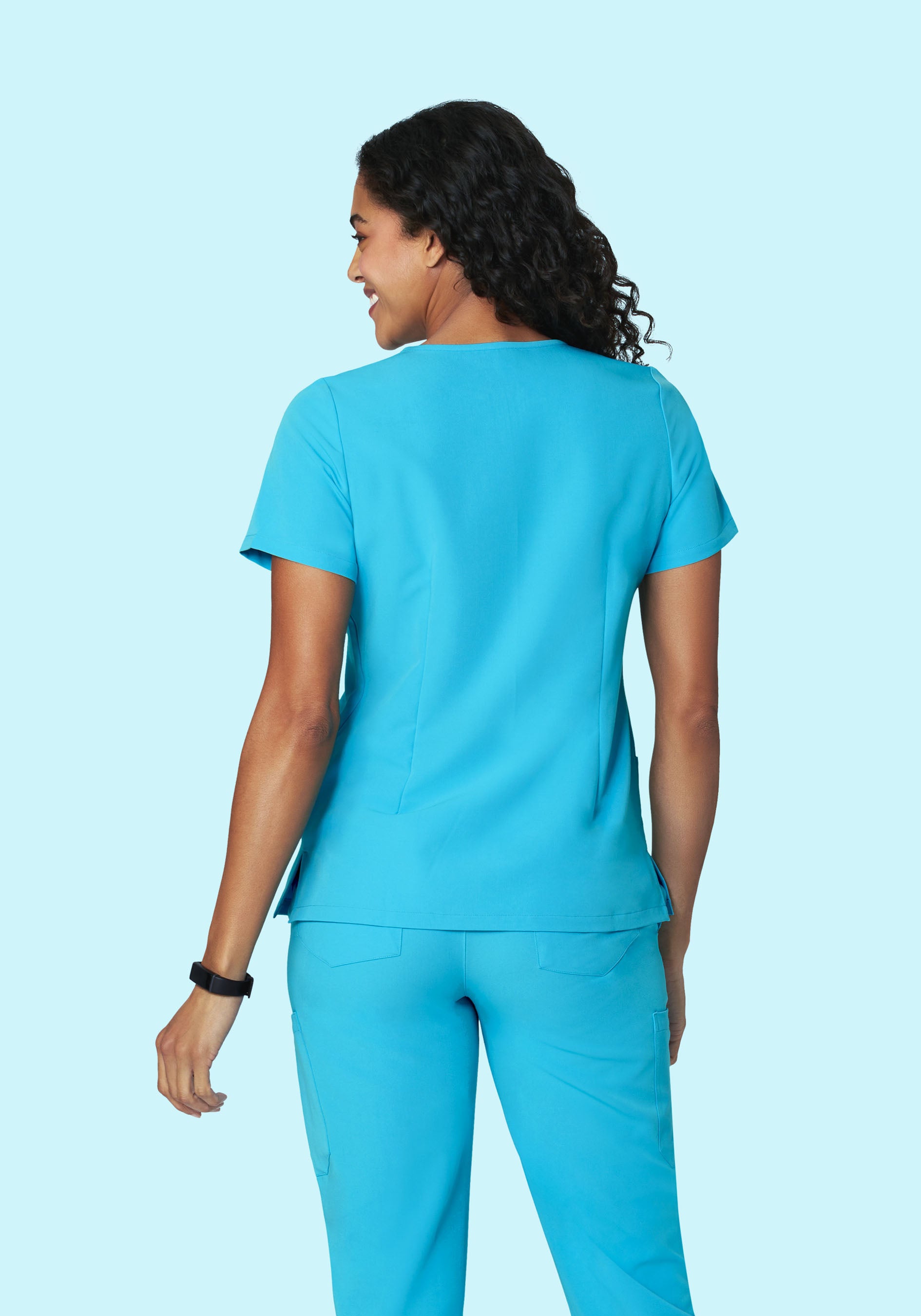 5 Pocket Notch Neck Top Pacific Blue