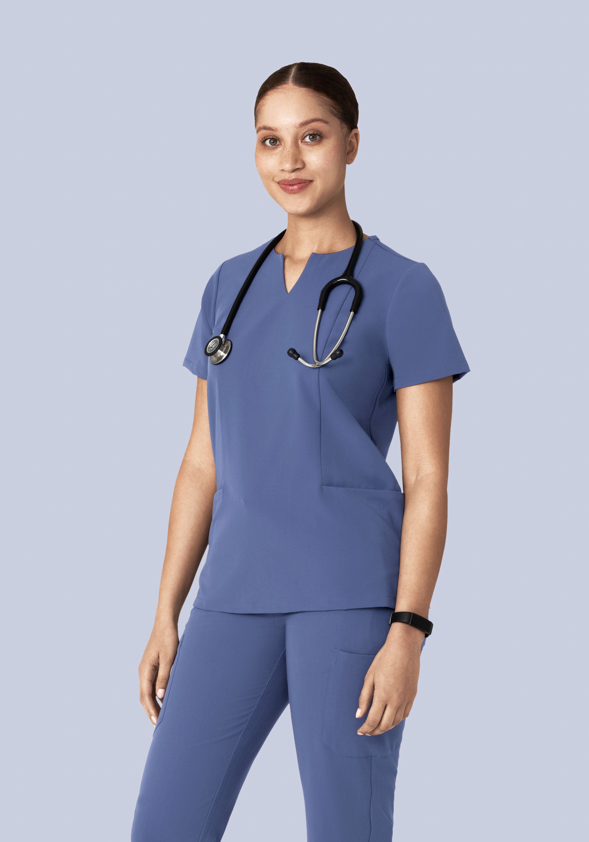 5 Pocket Notch Neck Top Deep Periwinkle