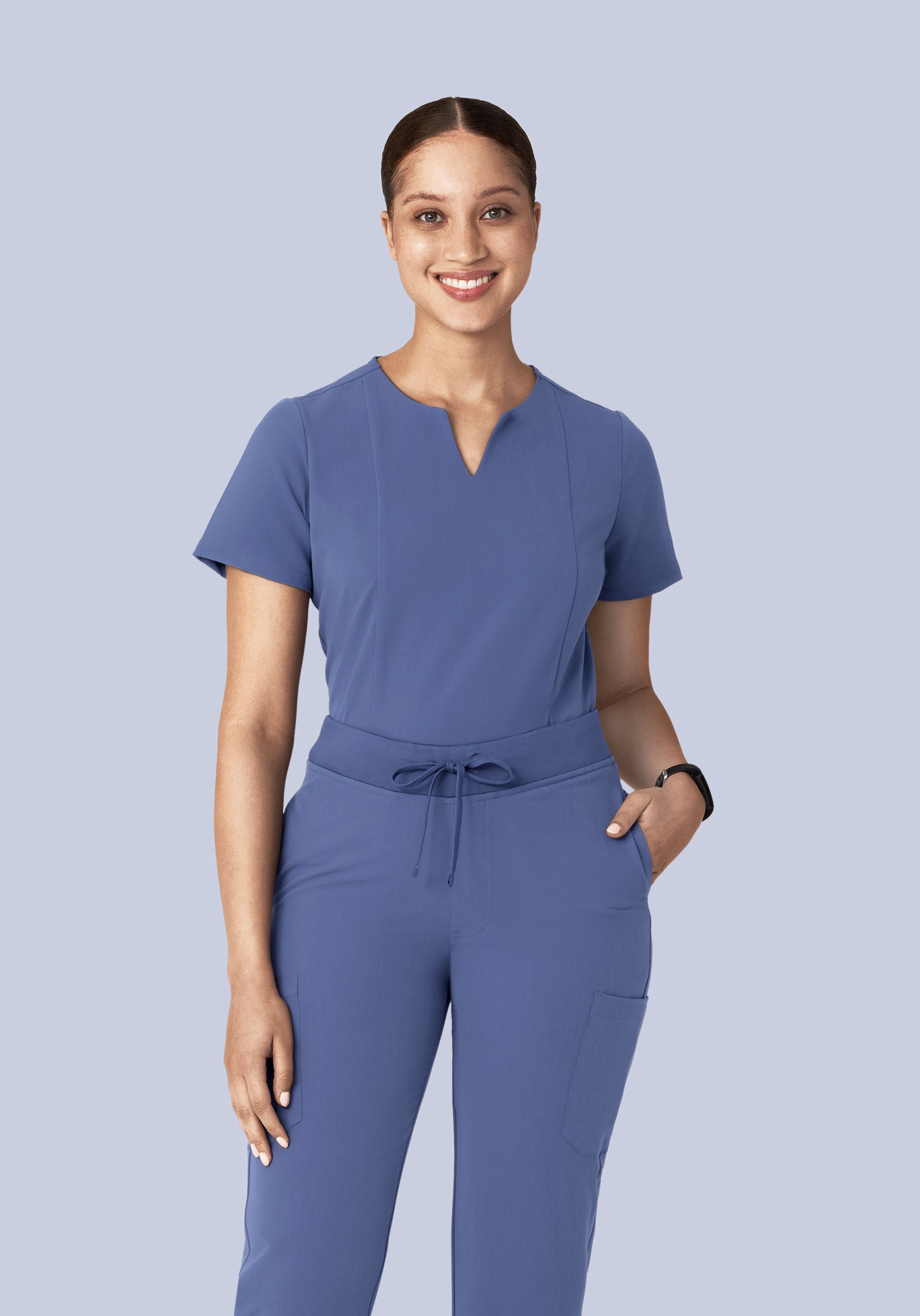 5 Pocket Notch Neck Top Deep Periwinkle