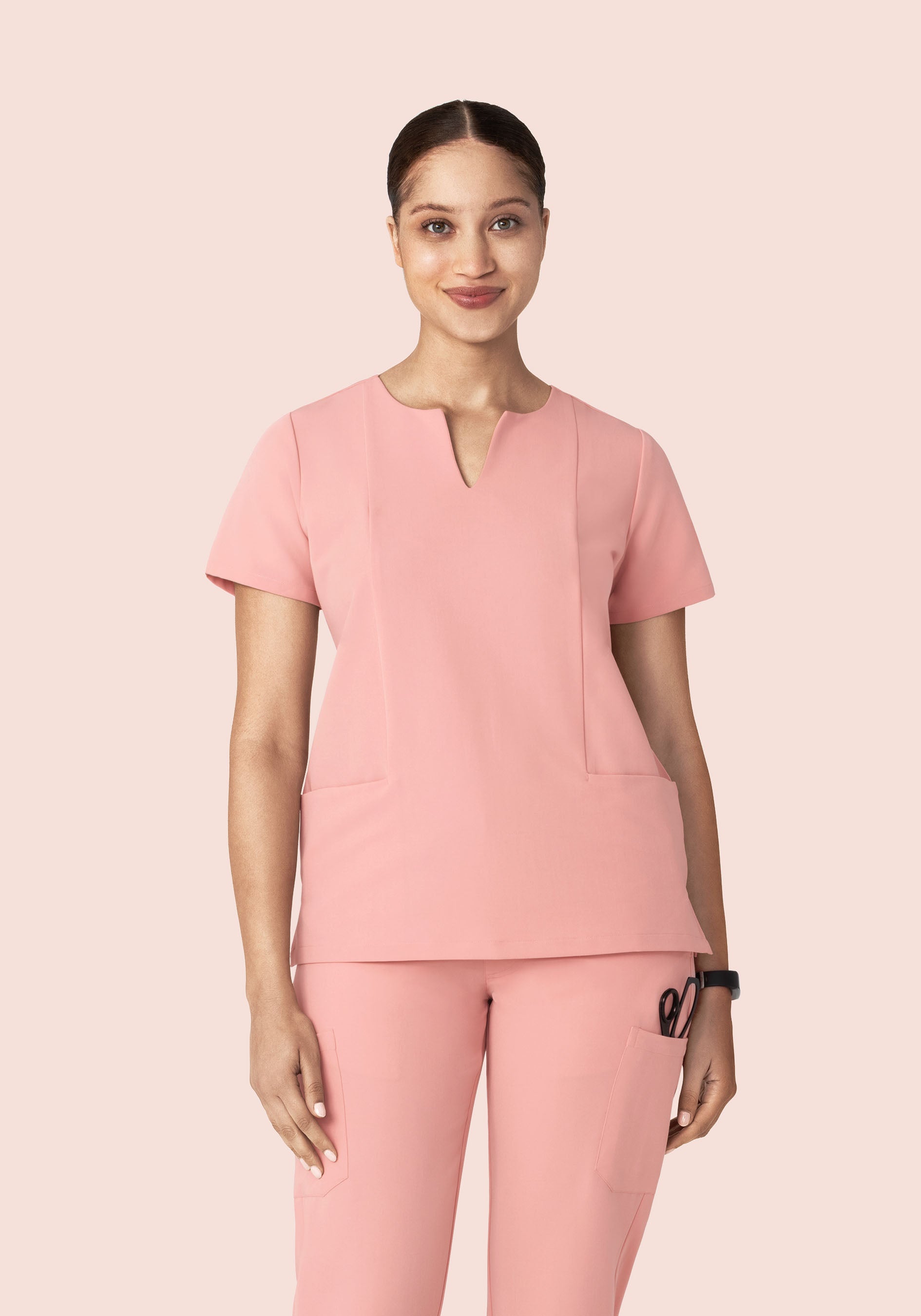 5 Pocket Notch Neck Top Dusty Pink
