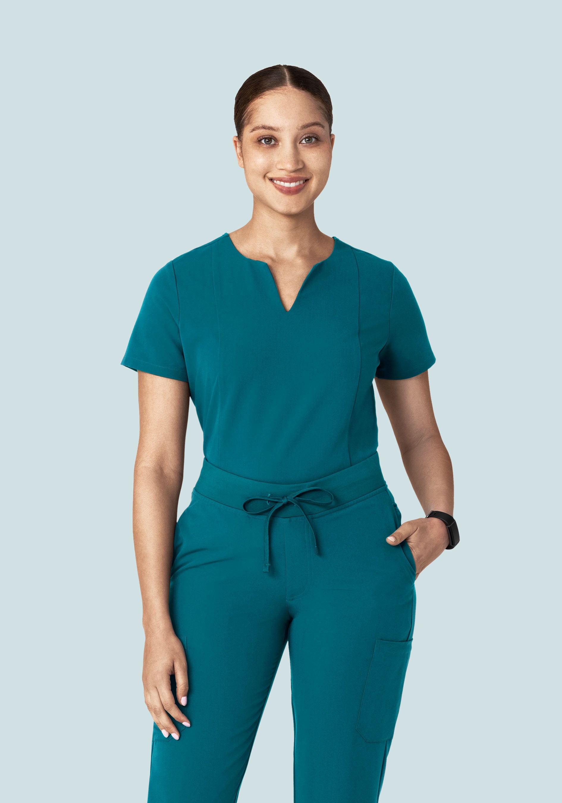 5 Pocket Notch Neck Top Peacock