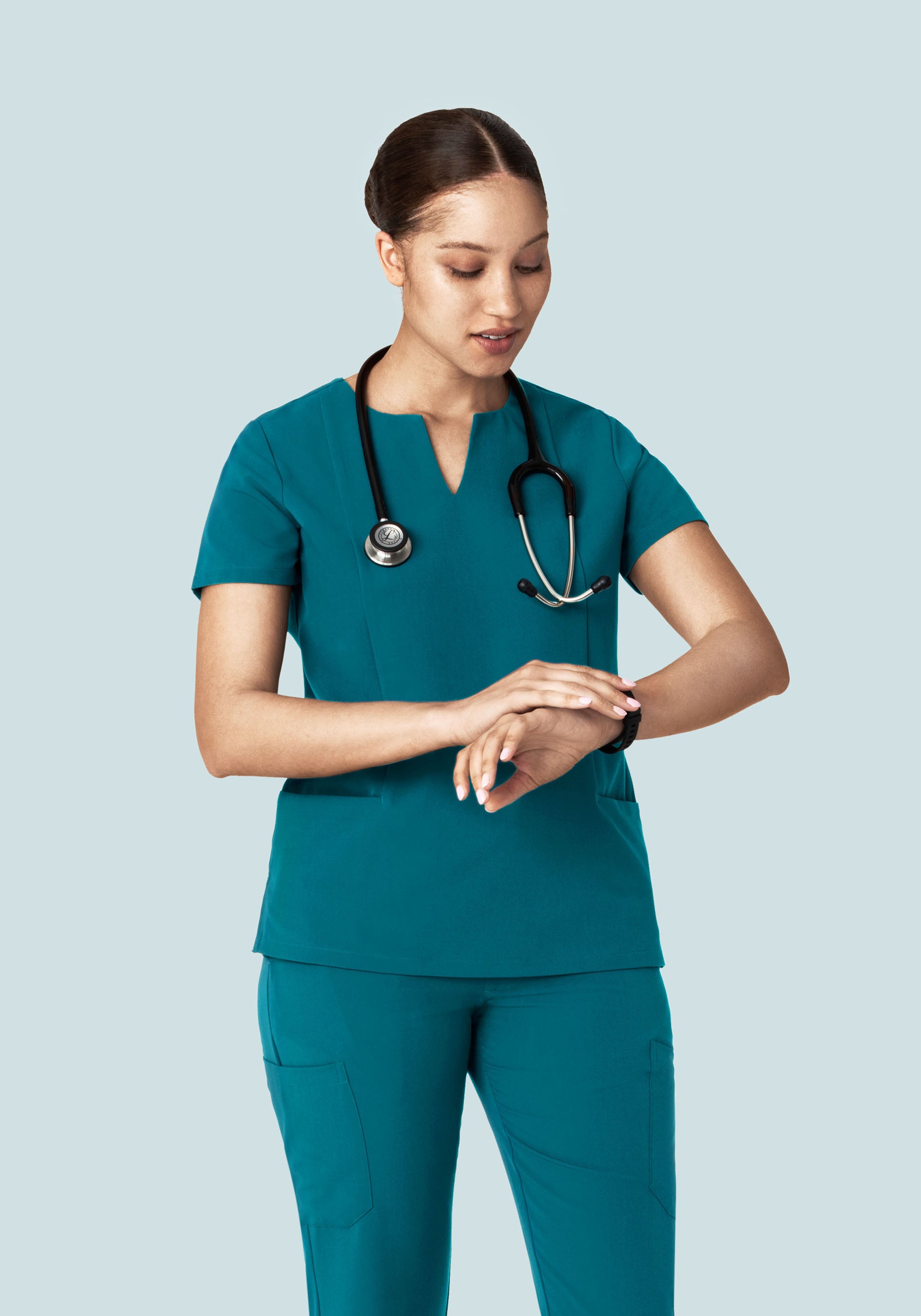 5 Pocket Notch Neck Top Peacock