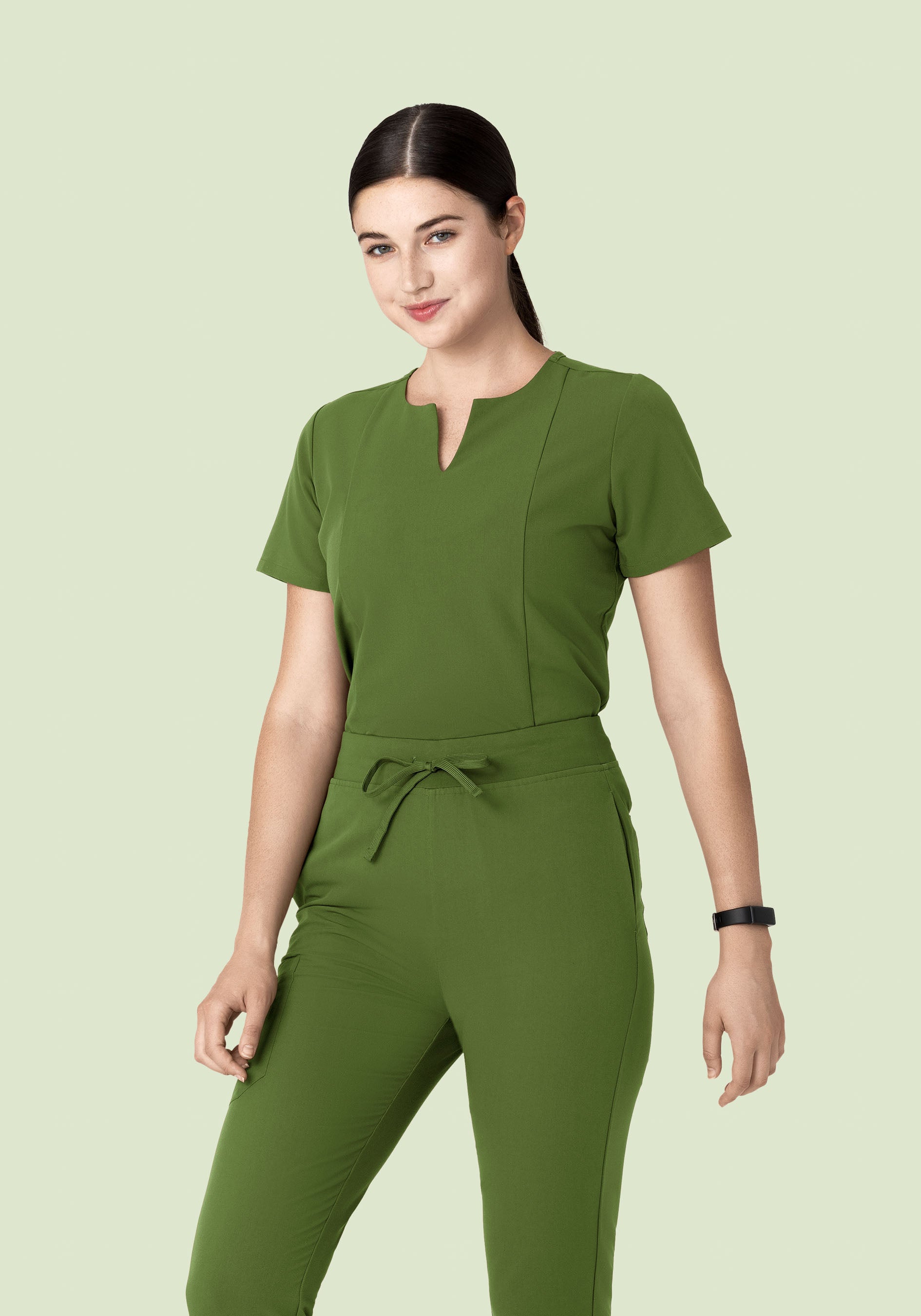 5 Pocket Notch Neck Top Moss