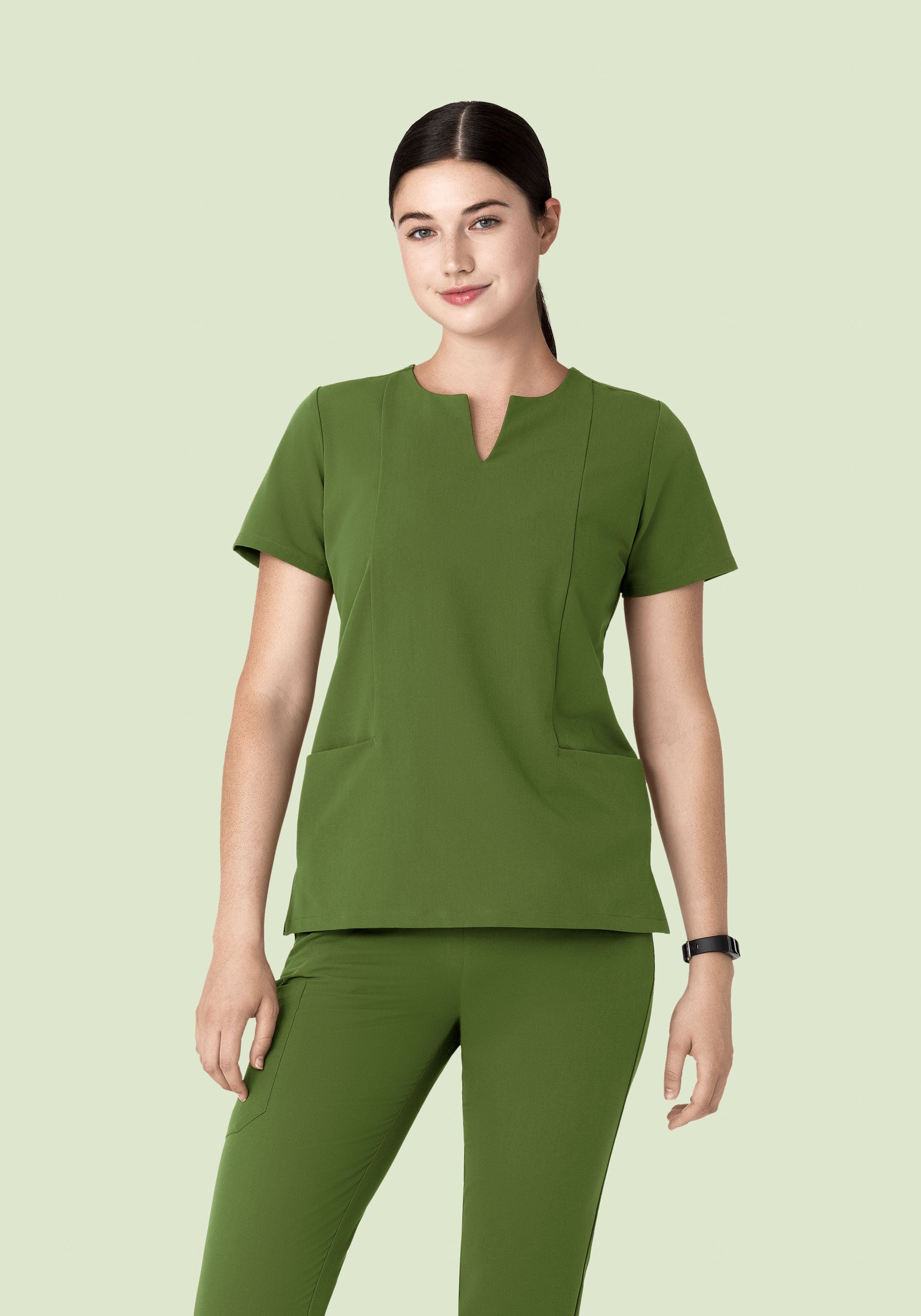 5 Pocket Notch Neck Top Moss