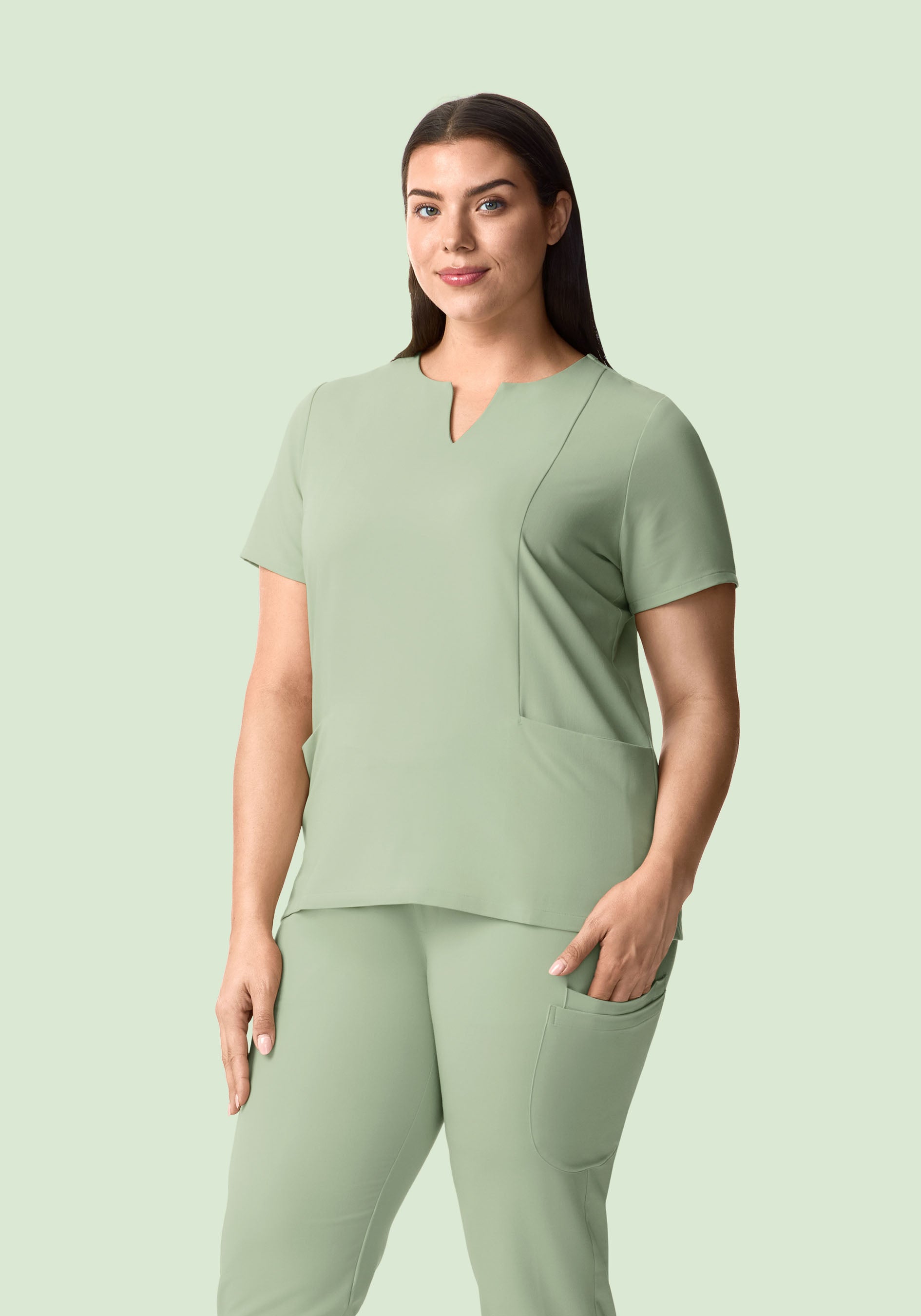 5 Pocket Notch Neck Top Green Tea