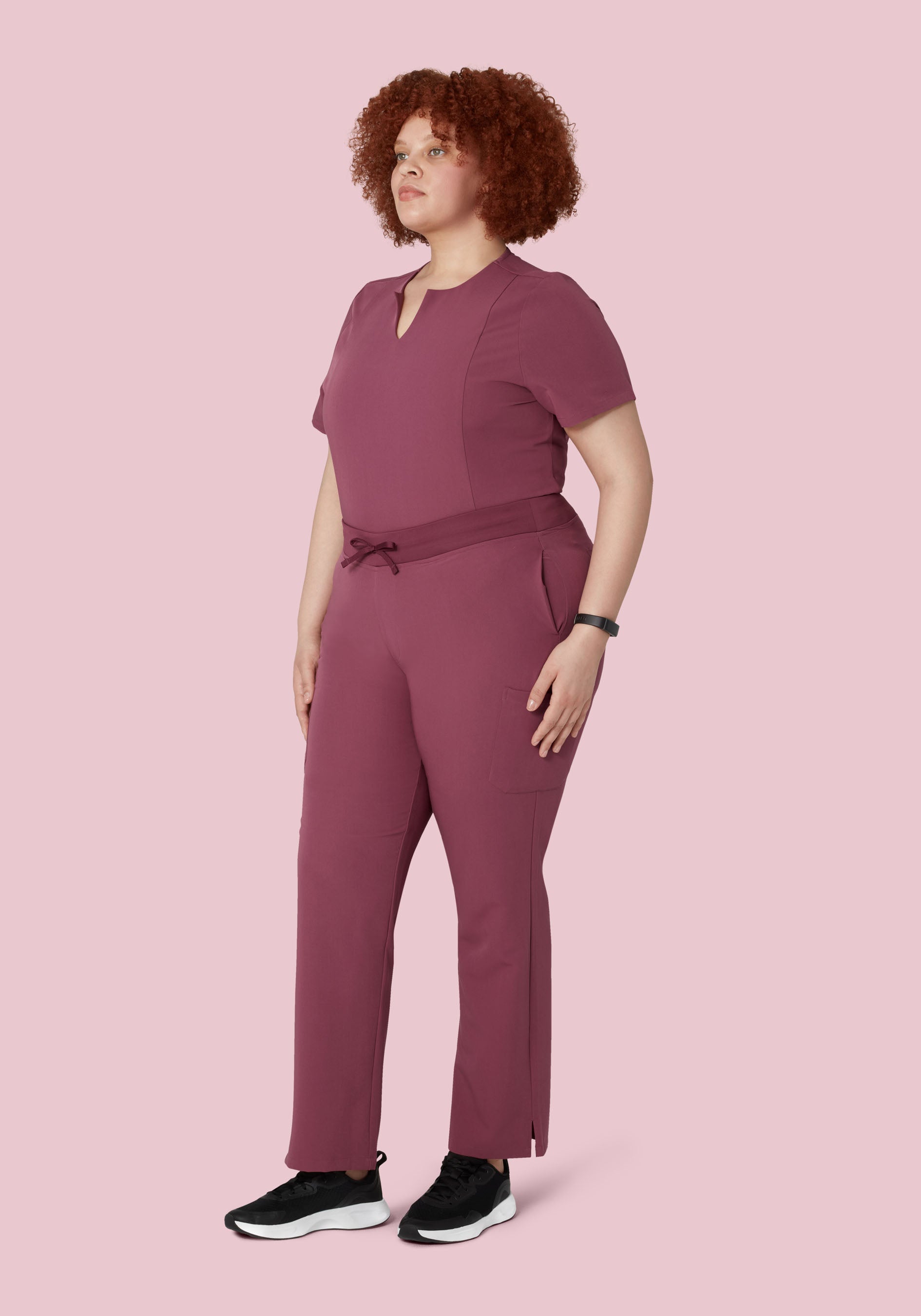 5 Pocket Notch Neck Top Deep Mauve