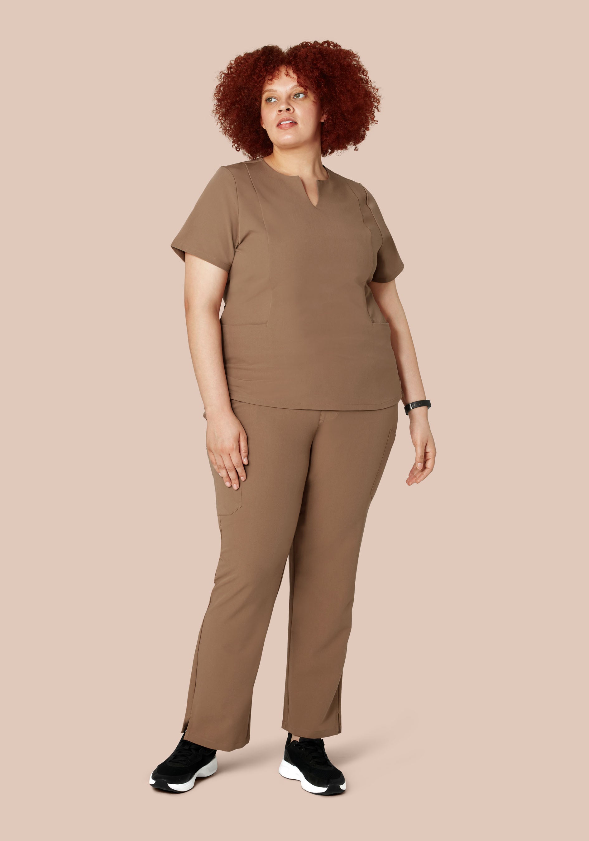 5 Pocket Notch Neck Top Mocha