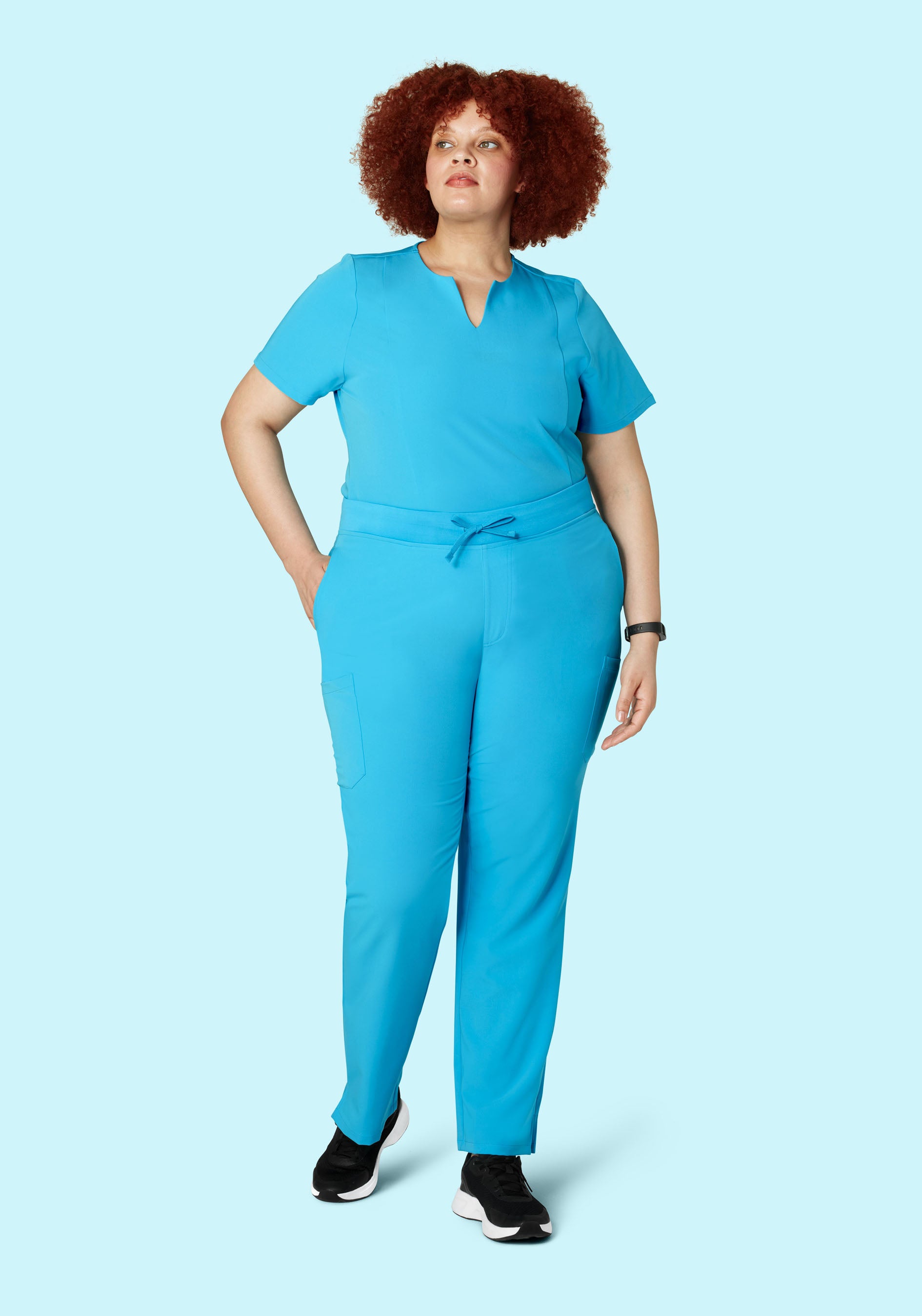 5 Pocket Notch Neck Top Pacific Blue