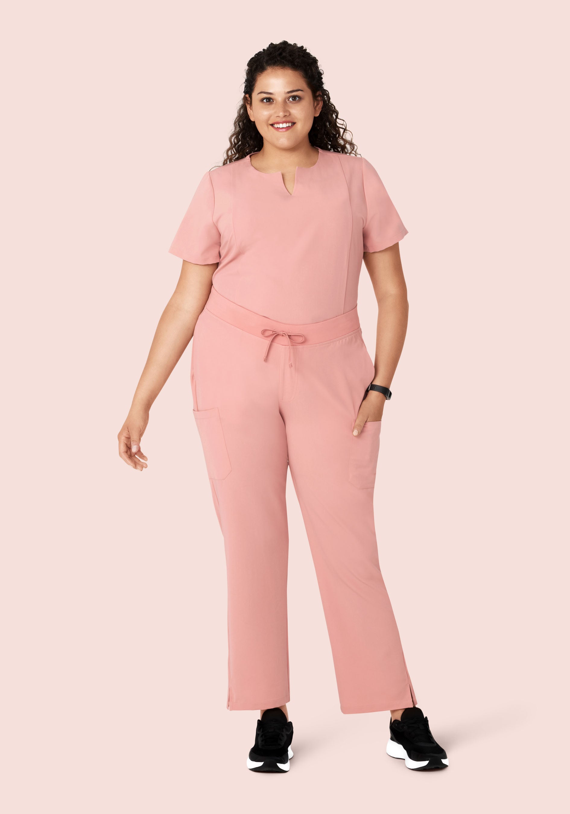 5 Pocket Notch Neck Top Dusty Pink