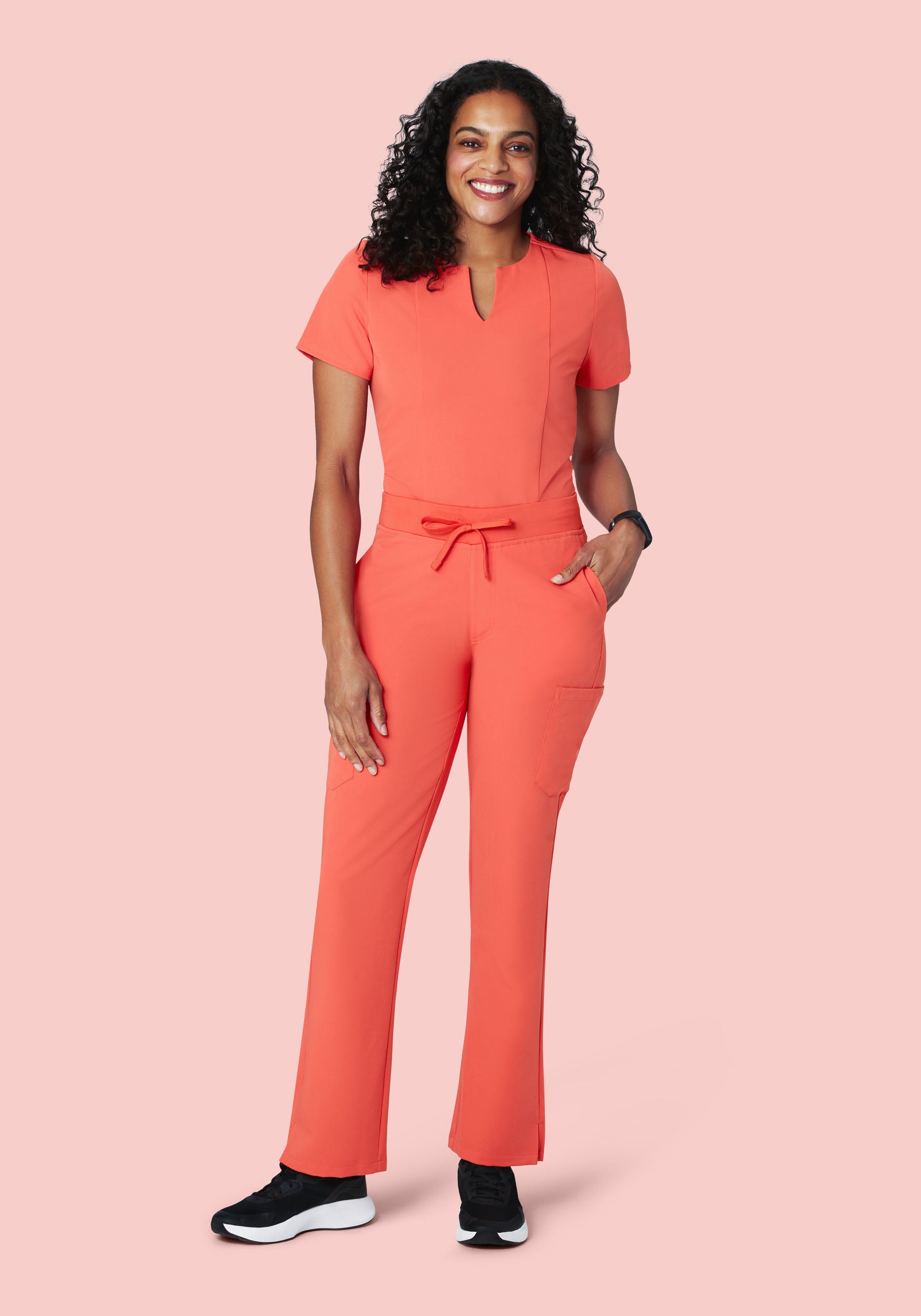 5 Pocket Notch Neck Top Coral