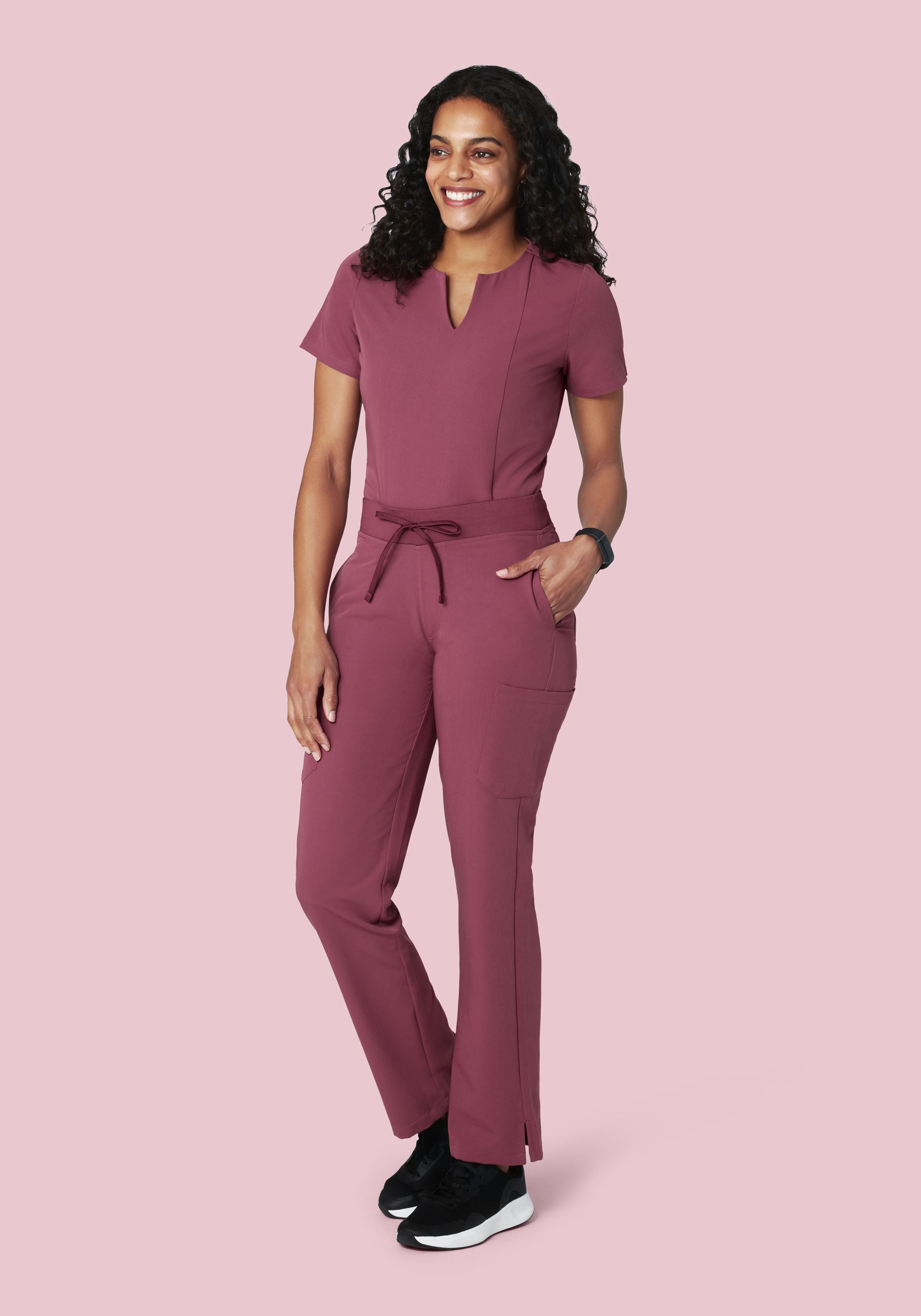 5 Pocket Notch Neck Top Deep Mauve