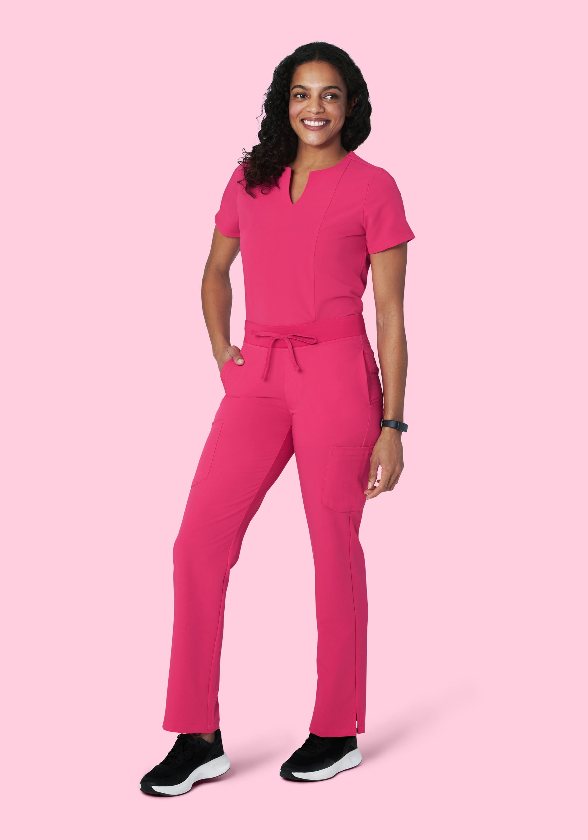 5 Pocket Notch Neck Top Hot Pink