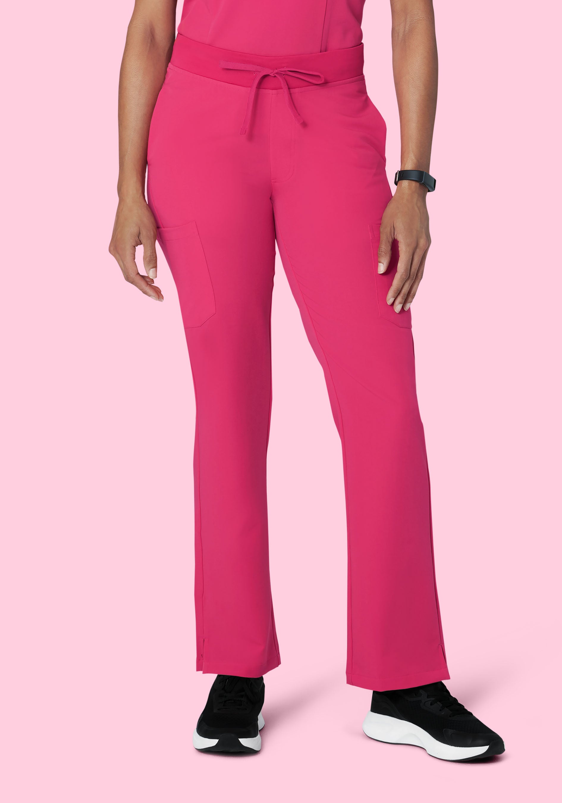 Women's Mid-Rise Straight Leg Cargo Scrub Pants - Hot Pink