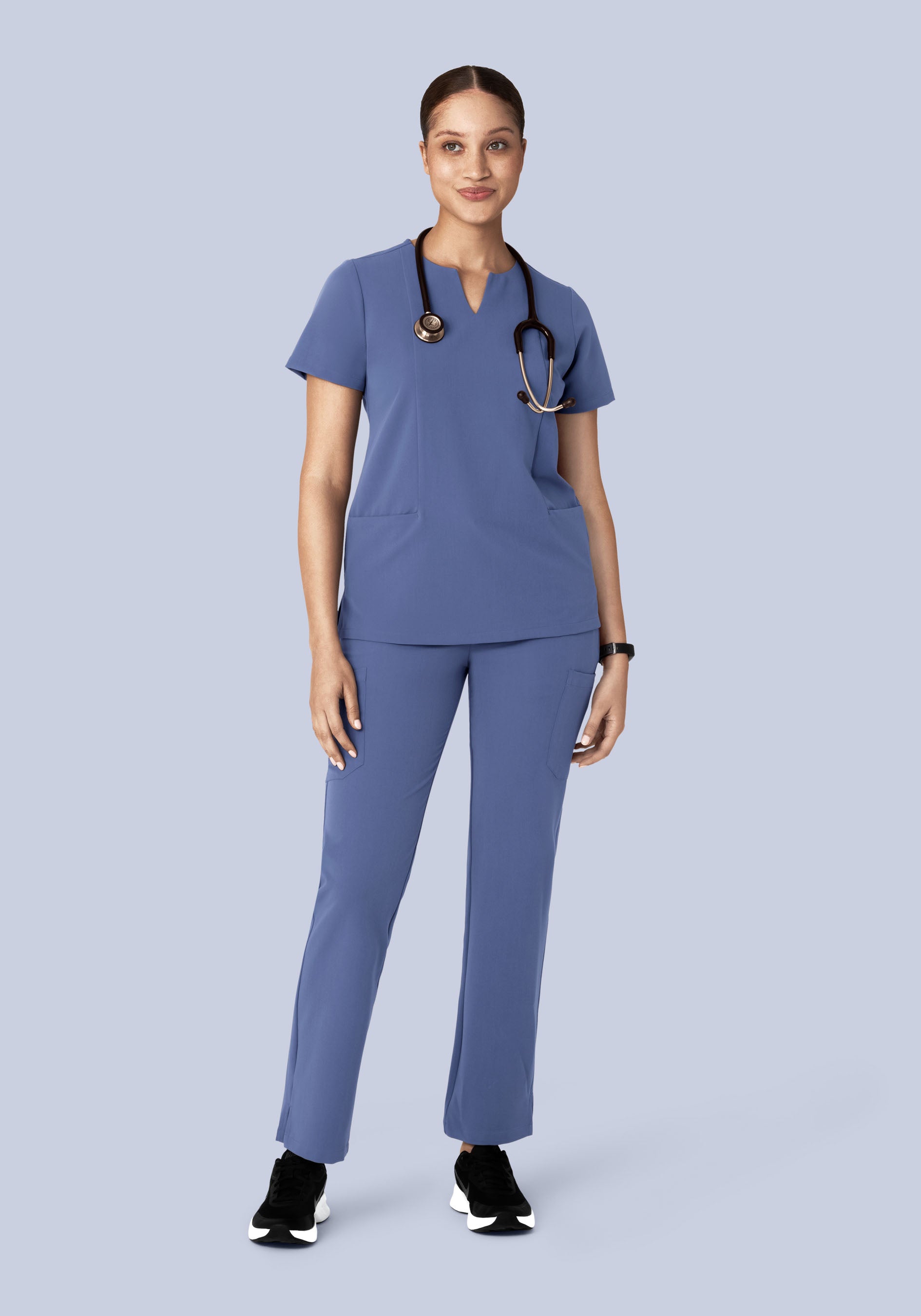 5 Pocket Notch Neck Top Deep Periwinkle